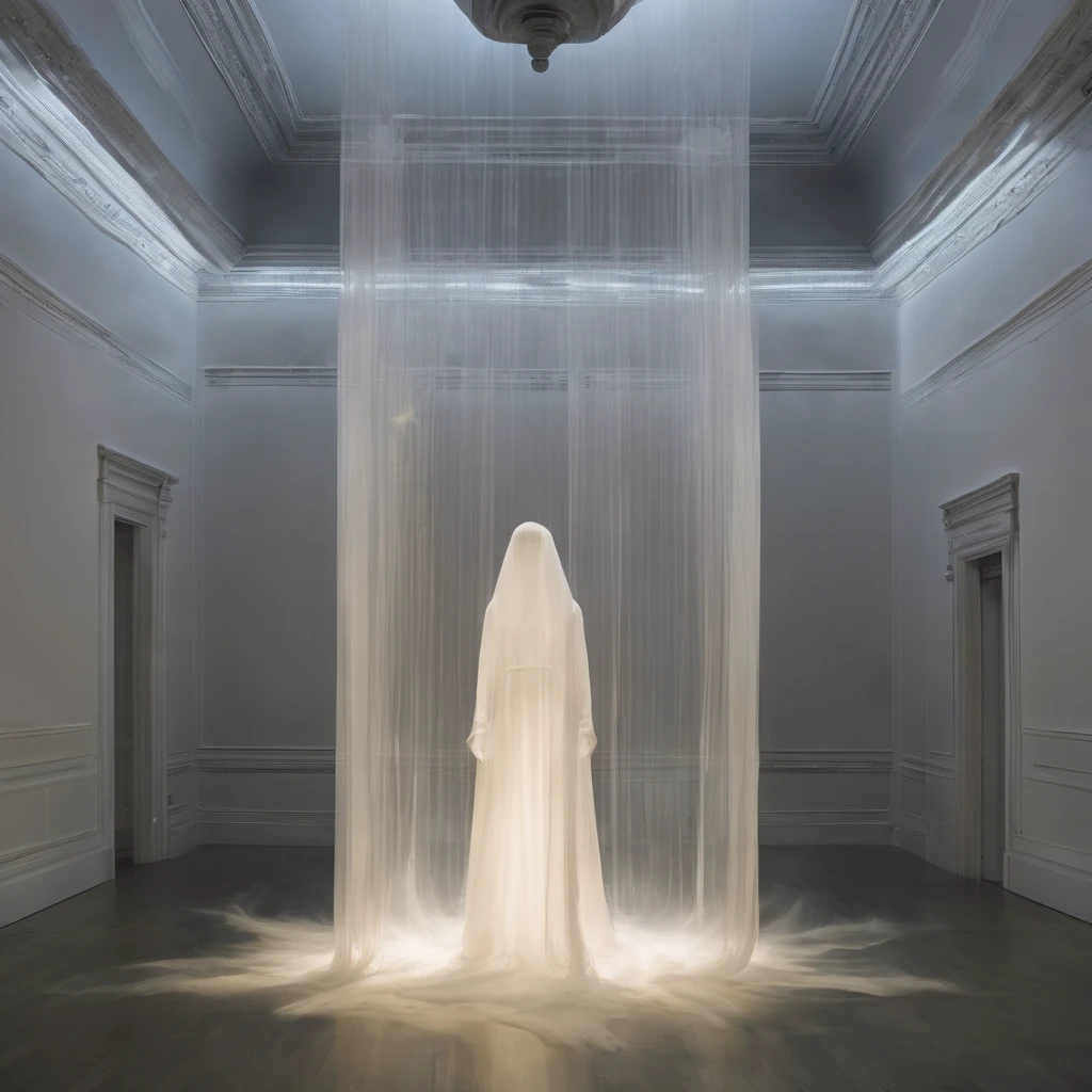 Take you into a ghostly illusion world，Among them, the ethereal and translucent demon specimen floats in the air, Creates an eerie and spooky atmosphere. the work invites viewers to interact with the ghostly figures, Experience their unforgettable presence up close. The use of lighting and spatial arrangement adds depth and dimension to the installation, Evoke a sense of wonder and unease. 