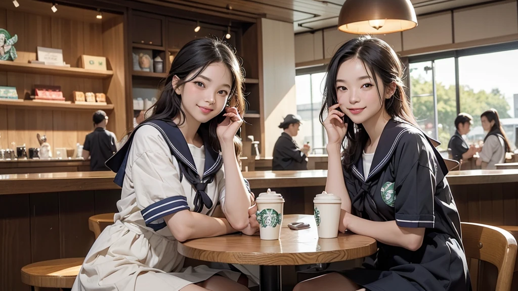 
(((((((Junior high school girl in sailor suit)))))))
(((((お洒落でcuteInside the Starbucks store)))))
8K、RAW Photos、Highest quality、Super detailed、Super Resolution、Ultra HD、8K壁紙、Amazing details



(((((((Inside the Starbucks store)))))))、((((((Sit down and eat cake、Drink Starbucks coffee、smile))))))、((Heart Necklace))




Modern and sleek design：Interior design using natural materials、Many of the designs are warm and made using wood and metal.。
Large windows：自然光をたっぷり取り入れるためのLarge windowsがあり、Providing a bright and open space。
Green Interior：Potted plants are effectively placed、It creates a relaxing atmosphere。
artwork：Works by local artists、Starbucks-related art on display。
Cozy seating：Cushioned chairs and sofas、Bar sheet etc.、A variety of seating options available。
Open kitchen area：Being able to see how drinks and food are made、We provide peace of mind and transparency。
Unique lighting：Antique lamps and chandeliers、Modern lighting fixtures are used。
Comfortable background music：Relaxing music is playing、A comfortable space is provided。
Wide々Table space：一人でもグループでも使いやすいWide々There is a table with。
Community Table：There is a large table where you can socialize with other customers.。
Seasonal decorations：The decorations are themed according to the season.。
Design with a local feel：The design incorporates the local culture and characteristics.。
Fragrance production：コーヒーの香りが店内にWideがり、A space that satisfies the five senses has been created.。
Conversation with a barista：フレンドリーなConversation with a baristaが楽しめるカウンターエリアがあります。




8K、RAW Photos、Highest quality、masterpiece:1.2、Super detailed、Super Resolution、Ultra HD、8K壁紙、Amazing details、Photorealistic:1.4、Having fun by the water、Full Body Shot、Full body photo、High-resolution RAW color photos、Professional photos、A scene full of emotion、Very detailed and beautiful、Ultra HD、8K壁紙、Amazing details、Huge file sizes、Highly detailed beautiful girls、Highly detailed face Highly detailed eyes、Extremely realistic skin、 Highly detailed fingers, Highly detailed nose, Highly detailed mouth, Perfect Anatomy, Highly detailed background, Highly detailed clothing, Teen, cute女の子, Famous Japanese Idols, cute, Realistic body, Slender, White skin, Glowing Skin, Slim body, Realistic Face, Delicate eyes, double eyelid, 

