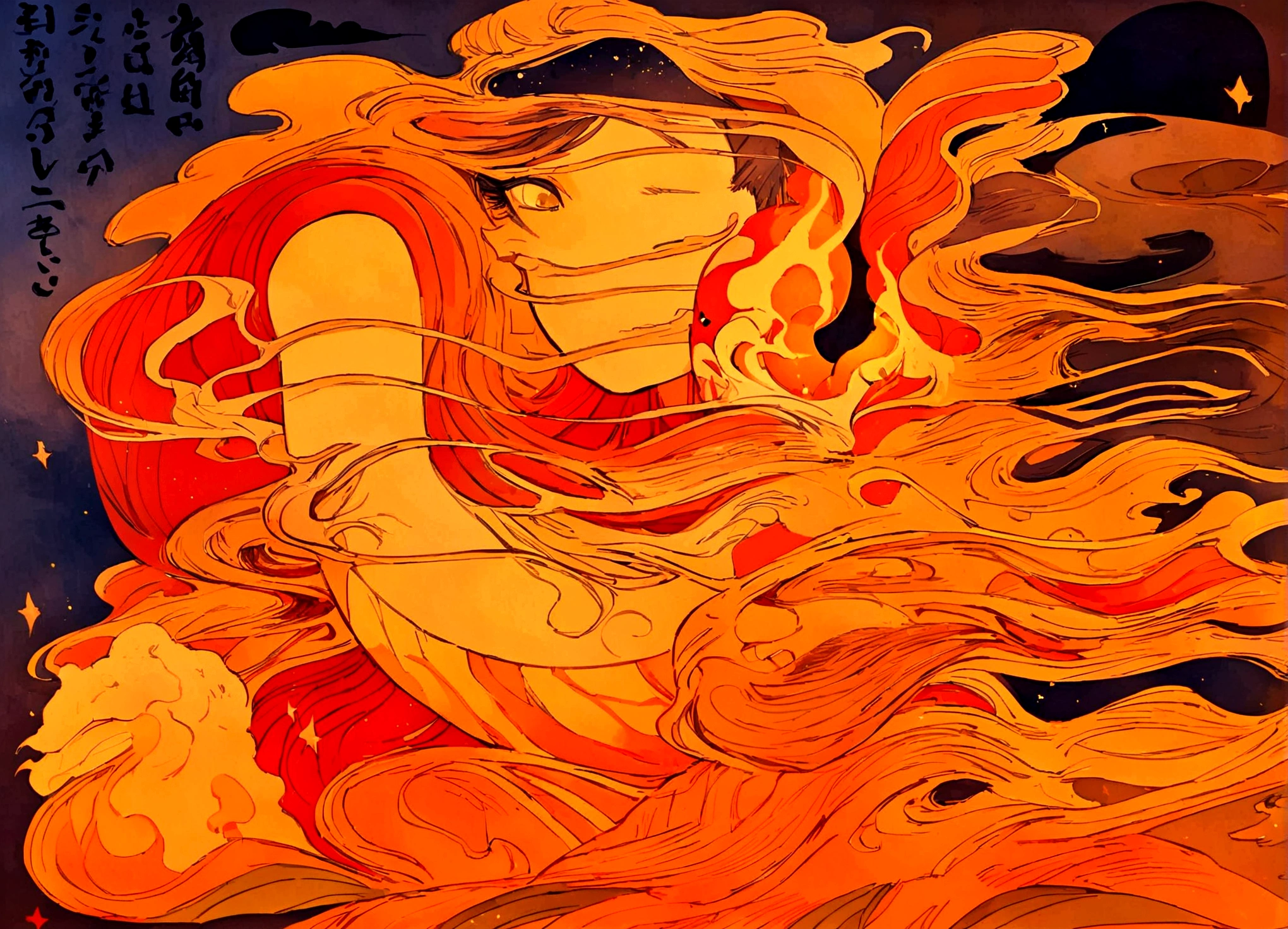 painting of a man with a fire breathing body and a fireball, botticelli and victo ngai, james jean and victo ngai, victo ngai style, victo ngai and tristan eaton, inspired by Victo Ngai, ( ( victo ngai ) ), by Victo Ngai, victo ngai! muted colors