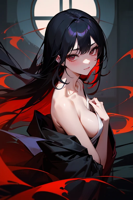 Dark Japanese-style room、The dim light of the lantern、Late Night、Moonlight in the window、Dark Shadows、darkness、Beauty、Black long straight hair、Cool Beauty、Yakuza、Yakuza、Japanese mafia、sex appeal、Black loose yukata、Open the chest、Exposing bare skin、Alluring、Expose your breasts、floating々、Easy-to-play、poison々Good personality、spicy、Sweet perfume、Japanese style、Dark Smile、sadist、No highlights in the eyes、Strong Assassin