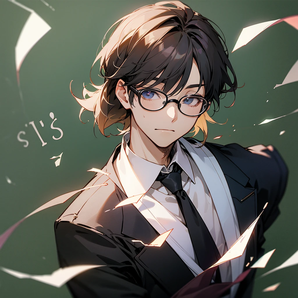 male、gentlemen、Glasses、Background blackboard、
