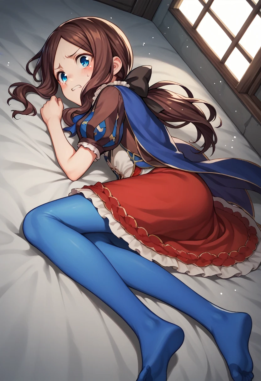 One girl, blue eyes, Long Hair, Brown Hair, Side Lock, Low Ponytail, ribbon, dress, White shirt, Puffy sleeves, Short sleeve, Red Skirt, Cape, Blue Pantyhose, ,Young Girl,From the back,女をrape,Intense penetration sex,Creampie Sex,rape,rape,At the peak,Research Room,