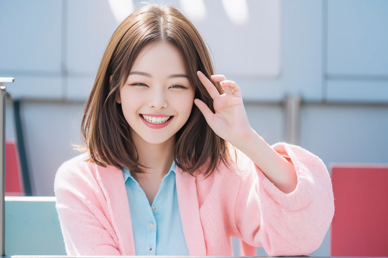 Highest quality masterpiece ((Wink with the best smile)) Photo style Real