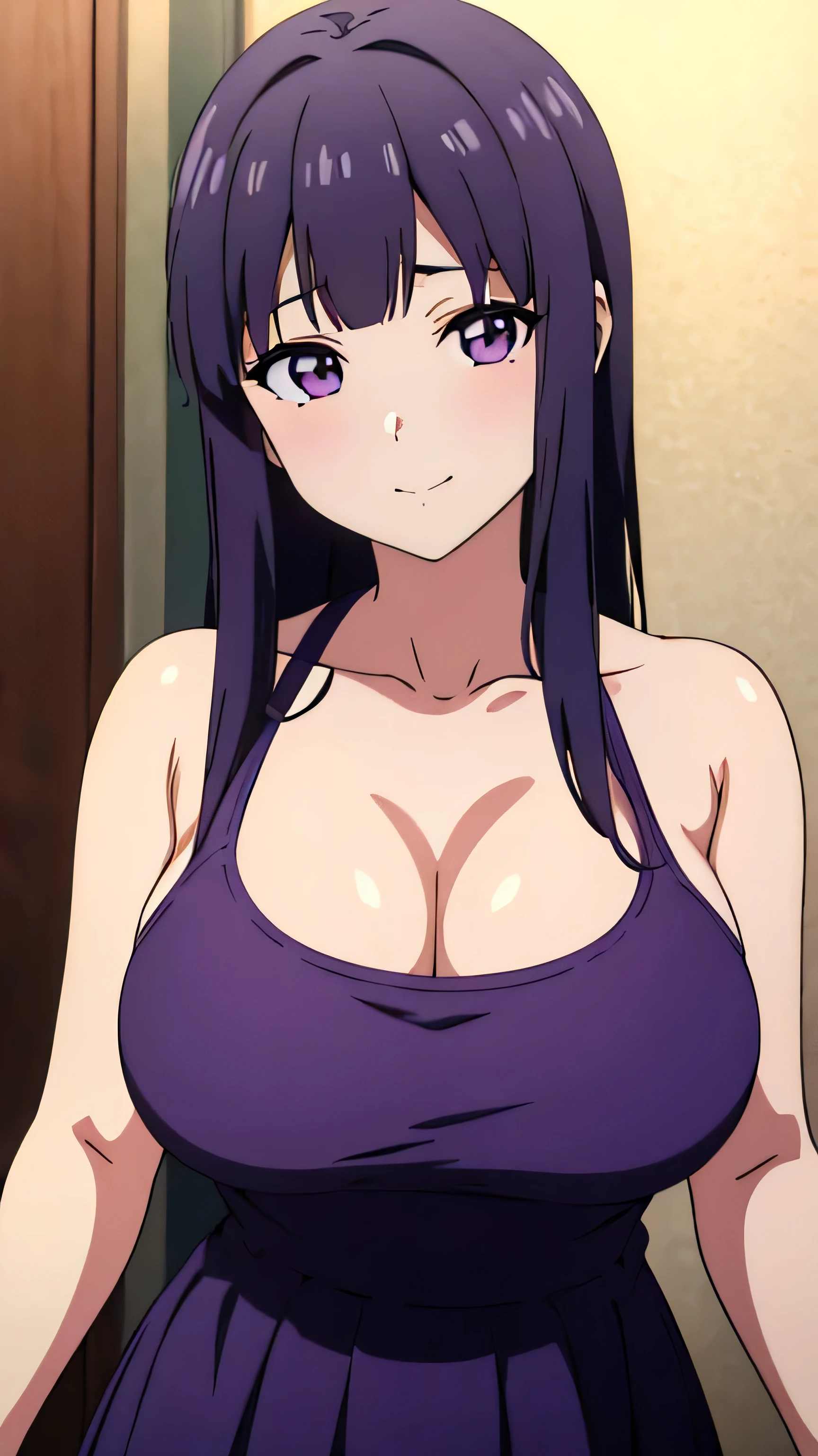 (((masterpiece))),fuyumi itadori, Anime girl characters, 1girl, solo, looking at viewer, medium hair, cleavage, closed mouth, collarbone,Naked, tall girl, horny, big ass, beautiful face,Charming,  anime visual of a cute girl, screenshot from the anime film, & her expression is solemn, ahegao face, in the anime film, in an anime, anime visual of a young woman, she has a cute expressive face, still from anime, perfect breasts, she is tall, All bodies visible, ahegao face, the face is ahegao, she is horny, A perverted face, she so perverted, she smile so perverted, hd picture, 4k quality, details of the face is so good, bigger breasts,