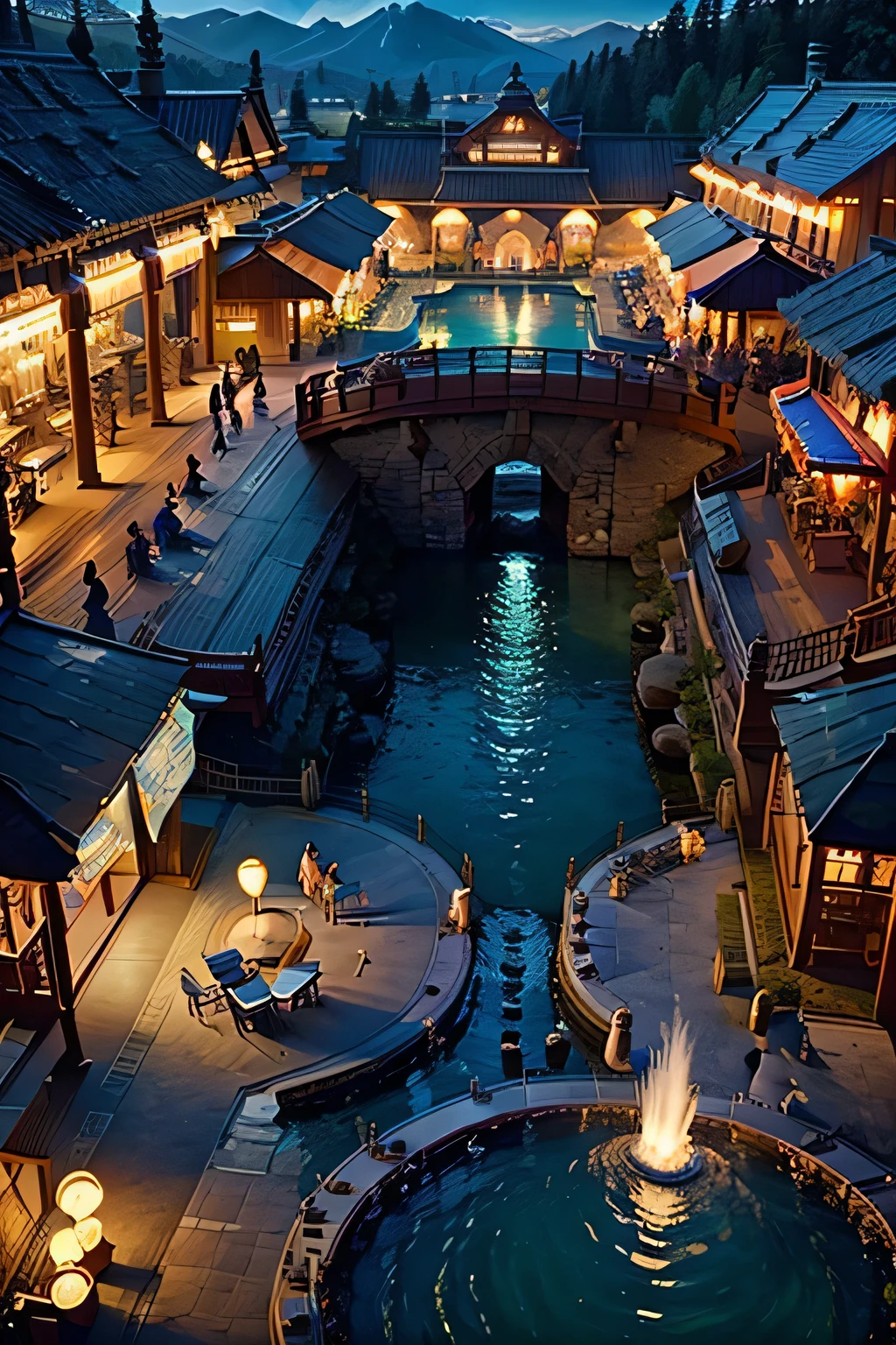 In a resort,There is a theme park,A thrilling roller coaster、Carousel and other recreational facilities。Thermal baths,Provide a variety of special hot spring pools and massage services,Art Workshop,Visitors can participate、Handcrafting and other activities。