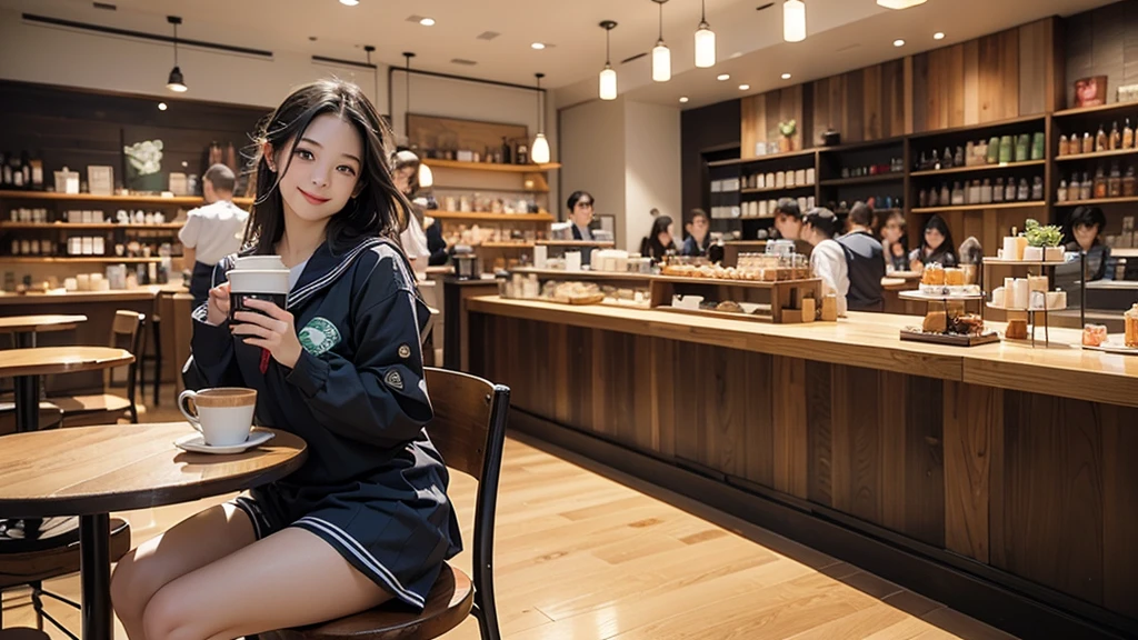 
(((((((Junior high school girl in sailor suit)))))))
(((((お洒落でcuteInside the Starbucks store)))))
8K、RAW Photos、Highest quality、Super detailed、Super Resolution、Ultra HD、8K壁紙、Amazing details



(((((((Inside the Starbucks store)))))))、((((((Sit down and eat cake、Drink Starbucks coffee、smile))))))、((Heart Necklace))




Modern and sleek design：Interior design using natural materials、Many of the designs are warm and made using wood and metal.。
Large windows：自然光をたっぷり取り入れるためのLarge windowsがあり、Providing a bright and open space。
Green Interior：Potted plants are effectively placed、It creates a relaxing atmosphere。
artwork：Works by local artists、Starbucks-related art on display。
Cozy seating：Cushioned chairs and sofas、Bar sheet etc.、A variety of seating options available。
Open kitchen area：Being able to see how drinks and food are made、We provide peace of mind and transparency。
Unique lighting：Antique lamps and chandeliers、Modern lighting fixtures are used。
Comfortable background music：Relaxing music is playing、A comfortable space is provided。
Wide々Table space：一人でもグループでも使いやすいWide々There is a table with。
Community Table：There is a large table where you can socialize with other customers.。
Seasonal decorations：The decorations are themed according to the season.。
Design with a local feel：The design incorporates the local culture and characteristics.。
Fragrance production：コーヒーの香りが店内にWideがり、A space that satisfies the five senses has been created.。
Conversation with a barista：フレンドリーなConversation with a baristaが楽しめるカウンターエリアがあります。




8K、RAW Photos、Highest quality、masterpiece:1.2、Super detailed、Super Resolution、Ultra HD、8K壁紙、Amazing details、Photorealistic:1.4、Having fun by the water、Full Body Shot、Full body photo、High-resolution RAW color photos、Professional photos、A scene full of emotion、Very detailed and beautiful、Ultra HD、8K壁紙、Amazing details、Huge file sizes、Highly detailed beautiful girls、Highly detailed face Highly detailed eyes、Extremely realistic skin、 Highly detailed fingers, Highly detailed nose, Highly detailed mouth, Perfect Anatomy, Highly detailed background, Highly detailed clothing, Teen, cute女の子, Famous Japanese Idols, cute, Realistic body, Slender, White skin, Glowing Skin, Slim body, Realistic Face, Delicate eyes, double eyelid, 

