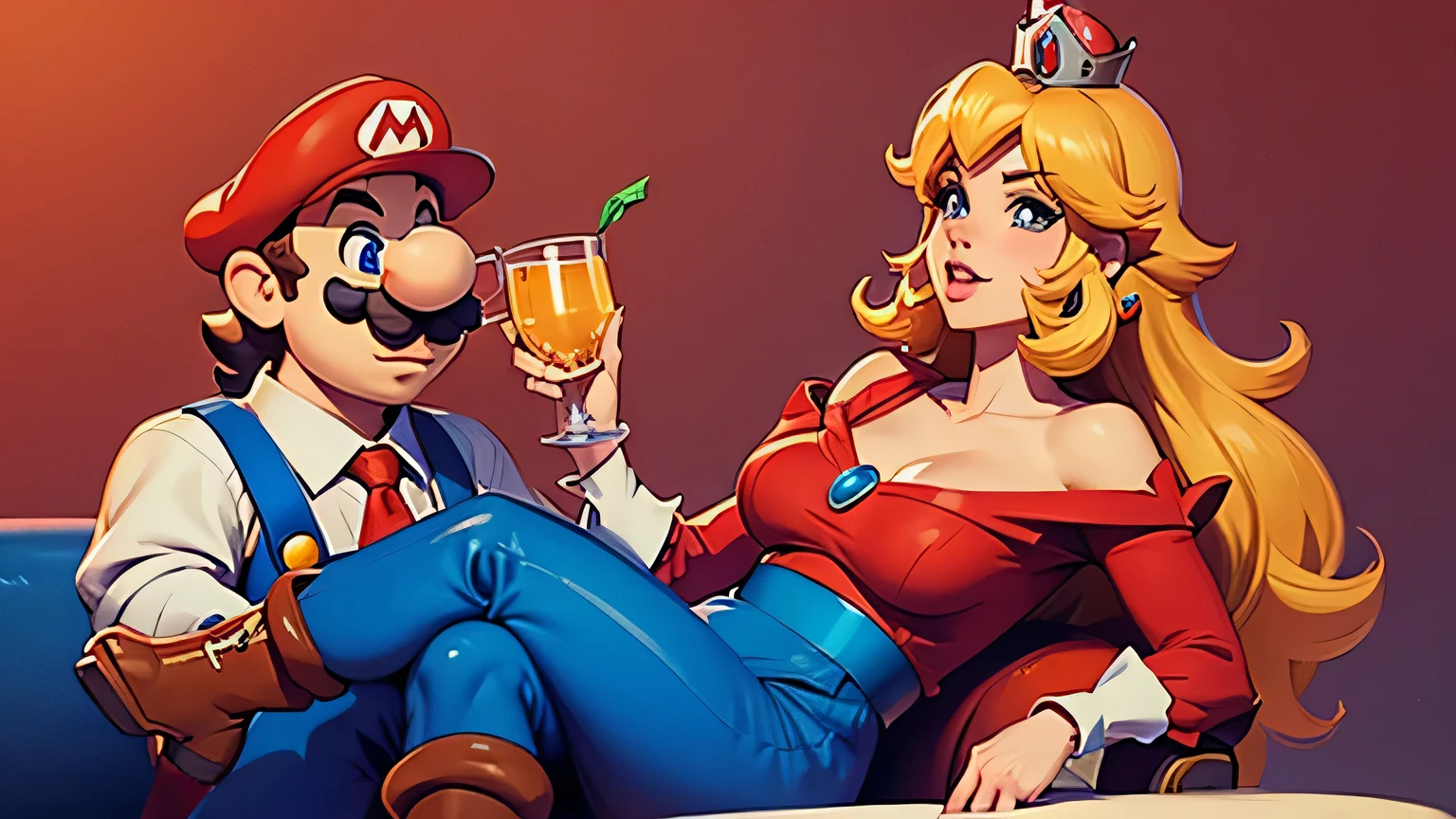 super mario drinking with the princess