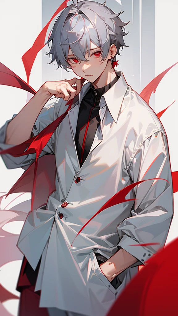male、Gray Hair、Berry Short、Red Eye、Earrings、White overshirt、Black innerwear、I&#39;m wearing jeans、dj、At a live concert
