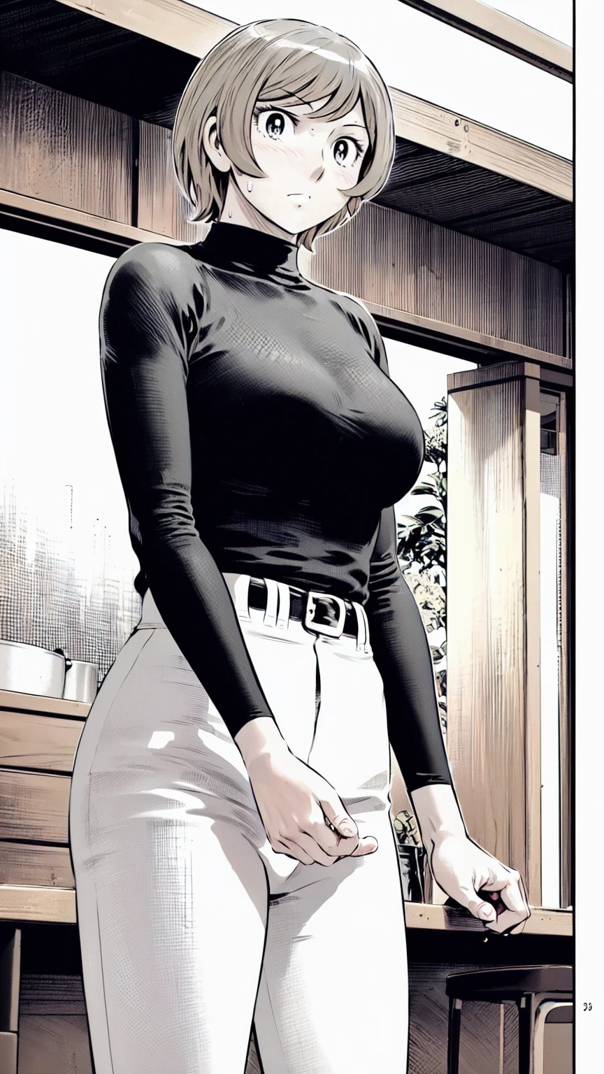 (野球uniform:1.2),
Blonde Hair, (short hair:1.2),Long sleeve, Black Shirt, turtleneck,White trousers、uniform、Black belt、((Illustration of people))、Big 、
View Audience,, (Highest quality:1.3),One Girl, White pants、uniform、Outdoor、baseball ground、ground、soil、blue eyes、Tight black shirt、(masterpiece、Highest quality)、Highest quality, Ultra-high resolution, (((masterpiece))), alone, Sweat、Big eyes、Big Breasts、One Girl, Front view、Embarrassed face、Bronze colored hair、((short hair))、Stand up straight