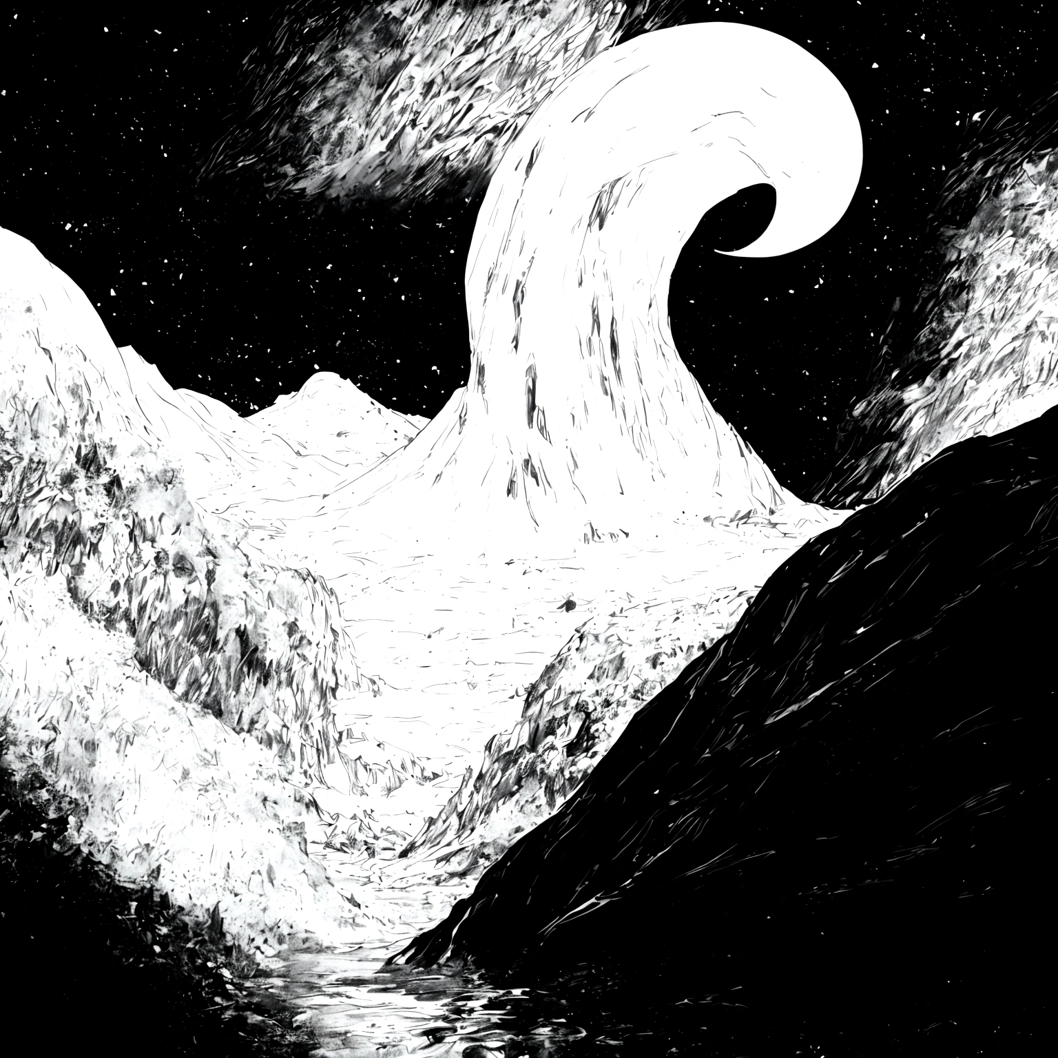 Illusion of White Mountain, Black sky,White and black (high quality)