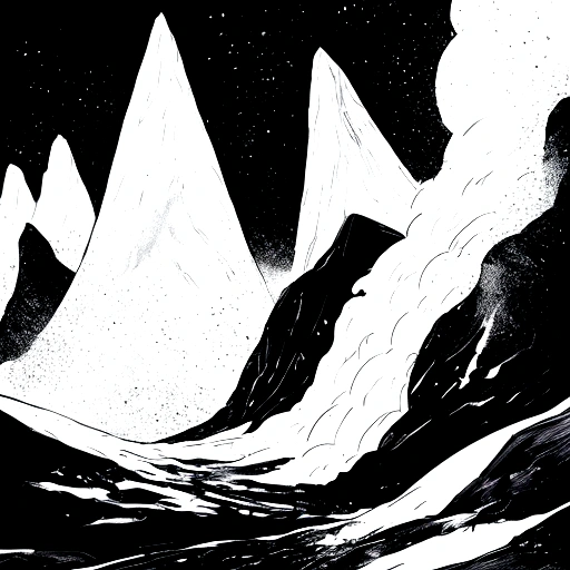  Illusion of White Mountain, Black sky，White and black (high quality)