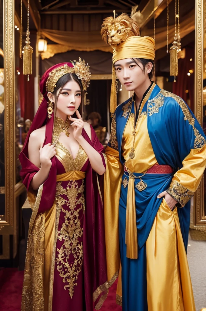 Golden lion fortune teller　Wearing gorgeous outfits　Front facing