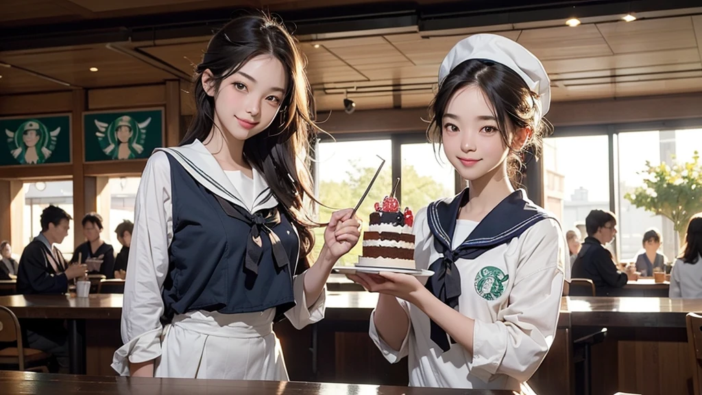 
(((((((Junior high school girl in sailor suit)))))))
(((((お洒落でcuteInside the Starbucks store)))))
8K、RAW Photos、Highest quality、Super detailed、Super Resolution、Ultra HD、8K壁紙、Amazing details



(((((((Inside the Starbucks store)))))))、((((((Sit down and eat cake、Drink Starbucks coffee、smile))))))、((Heart Necklace))




Modern and sleek design：Interior design using natural materials、Many of the designs are warm and made using wood and metal.。
Large windows：自然光をたっぷり取り入れるためのLarge windowsがあり、Providing a bright and open space。
Green Interior：Potted plants are effectively placed、It creates a relaxing atmosphere。
artwork：Works by local artists、Starbucks-related art on display。
Cozy seating：Cushioned chairs and sofas、Bar sheet etc.、A variety of seating options available。
Open kitchen area：Being able to see how drinks and food are made、We provide peace of mind and transparency。
Unique lighting：Antique lamps and chandeliers、Modern lighting fixtures are used。
Comfortable background music：Relaxing music is playing、A comfortable space is provided。
Wide々Table space：一人でもグループでも使いやすいWide々There is a table with。
Community Table：There is a large table where you can socialize with other customers.。
Seasonal decorations：The decorations are themed according to the season.。
Design with a local feel：The design incorporates the local culture and characteristics.。
Fragrance production：コーヒーの香りが店内にWideがり、A space that satisfies the five senses has been created.。
Conversation with a barista：フレンドリーなConversation with a baristaが楽しめるカウンターエリアがあります。




8K、RAW Photos、Highest quality、masterpiece:1.2、Super detailed、Super Resolution、Ultra HD、8K壁紙、Amazing details、Photorealistic:1.4、Having fun by the water、Full Body Shot、Full body photo、High-resolution RAW color photos、Professional photos、A scene full of emotion、Very detailed and beautiful、Ultra HD、8K壁紙、Amazing details、Huge file sizes、Highly detailed beautiful girls、Highly detailed face Highly detailed eyes、Extremely realistic skin、 Highly detailed fingers, Highly detailed nose, Highly detailed mouth, Perfect Anatomy, Highly detailed background, Highly detailed clothing, Teen, cute女の子, Famous Japanese Idols, cute, Realistic body, Slender, White skin, Glowing Skin, Slim body, Realistic Face, Delicate eyes, double eyelid, 

