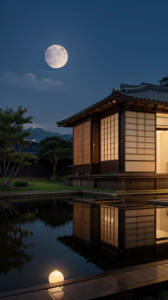 Japanese House with moonlight landscape orientation