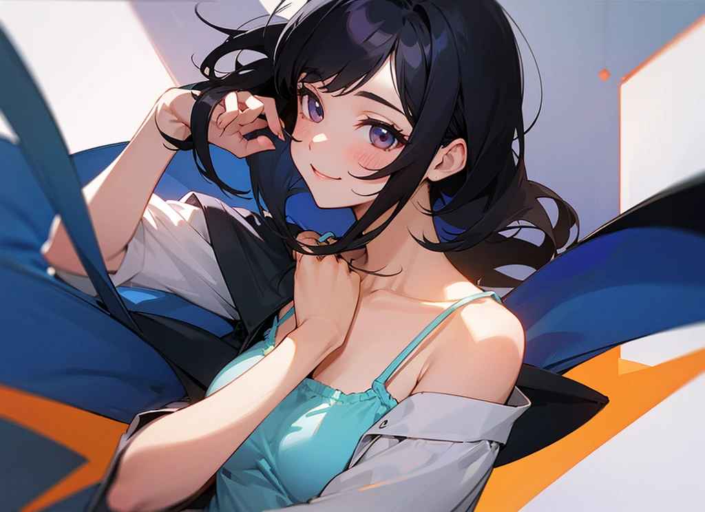 girl、Handjob、camisole、smile、Black Hair、