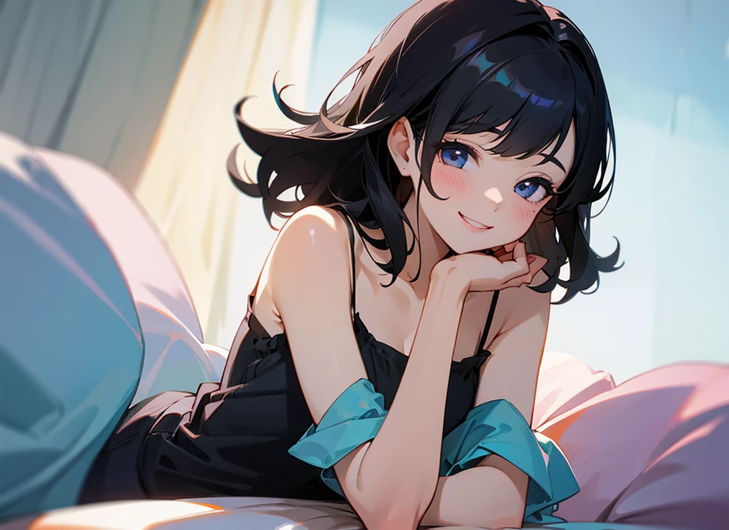 girl、Handjob、camisole、smile、Black Hair、
