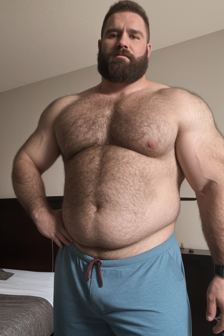 8K HDR Very Extremely Realistic Very Detailed High Quality 8K HDR Very Realistic 46 year old daddy rugged beefy big thick burly chubby bodybuilder muscle bears man, 8KHDR very realistic beared big daddy muscle bear, and 8KHDR very realistic detailed rugged burly man in shorts, 8KHDR very realistic hair, 8KHDR very realistic beards, 8KHDR very realistic thick chubby fat neck, 8KHDR very realistic neck lines, 8KHDR very realistic detailed neck, 8KHDR very realistic burly chest, 8KHDR very realistic detailed hairy burly chest and arms, 8KHDR very realistic detailed hairy burly chest and arms, 8KHDR very realistic burly muscle bear body, 8KHDR very realistic nipples, 8KHDR very realistic burly muscle bear body, 8KHDR very realistic face, 8KHDR very realistic detailed face, 8KHDR very realistic eyes, 8KHDR very realistic detailed eyes, 8KHDR very realistic pupils, 8KHDR very realistic detailed pupils, 8KHDR very realistic head, 8KHDR very realistic waist, 8KHDR very realistic facial features, 8KHDR very realistic burly arms, 8KHDR very realistic elbows, 8KHDR very realistic hands, 8KHDR very realistic pecs, 8KHDR very realistic belly, 8KHDR very realistic human man body, 8K HDR very realistic bellybutton, 8KHDR very realistic wrists, 8KHDR very realistic fingers, 8KHDR very realistic fingernails, 8KHDR very realistic shoulders, 8KHDR very realistic mouth, 8KHDR very realistic lips, 8KHDR very realistic mens clothing, 8KHDR very realistic detailed mens clothing. 8KHDR Very Realistic Hairy Bearded Burly Muscle bear Photoshoot, 8KHDR Very Realistic Ultra-detailed, 8KHDR very realistic detailed bedroom surroundings, 8KHDR very realistic surroundings lighting, No Deformities, An ultra-realistic photograph captured with a Sony α7 III camera, equipped with an 85mm lens in F 1.2 aperture, The cutting-edge Midjourney v5, ( best quality, highres, realistic:1.37), Super real detailed skin, Ultra-detailed, Photorealistic 1.4, hyper photorealism, 8K HDR Clear HDR Quality,