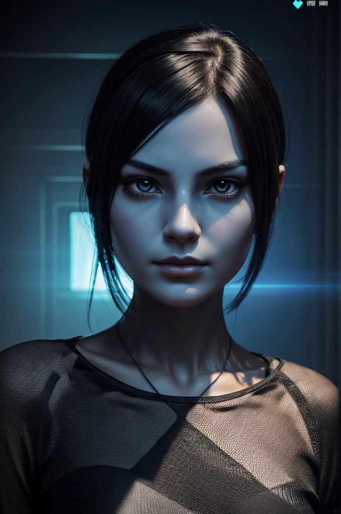 "Generate a mysterious digital avatar of a woman with a haunting aura."
