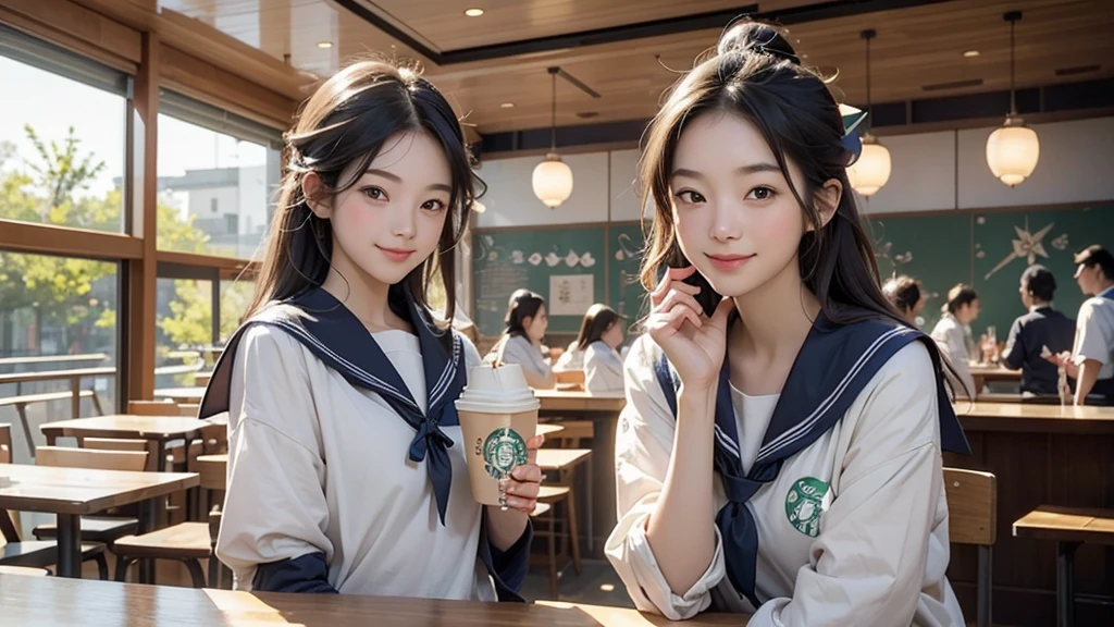 
(((((((Junior high school girl in sailor suit)))))))
(((((お洒落でcuteInside the Starbucks store)))))
8K、RAW Photos、Highest quality、Super detailed、Super Resolution、Ultra HD、8K壁紙、Amazing details



(((((((Inside the Starbucks store)))))))、((((((Sit down and eat cake、Drink Starbucks coffee、smile))))))、((Heart Necklace))




Modern and sleek design：Interior design using natural materials、Many of the designs are warm and made using wood and metal.。
Large windows：自然光をたっぷり取り入れるためのLarge windowsがあり、Providing a bright and open space。
Green Interior：Potted plants are effectively placed、It creates a relaxing atmosphere。
artwork：Works by local artists、Starbucks-related art on display。
Cozy seating：Cushioned chairs and sofas、Bar sheet etc.、A variety of seating options available。
Open kitchen area：Being able to see how drinks and food are made、We provide peace of mind and transparency。
Unique lighting：Antique lamps and chandeliers、Modern lighting fixtures are used。
Comfortable background music：Relaxing music is playing、A comfortable space is provided。
Wide々Table space：一人でもグループでも使いやすいWide々There is a table with。
Community Table：There is a large table where you can socialize with other customers.。
Seasonal decorations：The decorations are themed according to the season.。
Design with a local feel：The design incorporates the local culture and characteristics.。
Fragrance production：コーヒーの香りが店内にWideがり、A space that satisfies the five senses has been created.。
Conversation with a barista：フレンドリーなConversation with a baristaが楽しめるカウンターエリアがあります。




8K、RAW Photos、Highest quality、masterpiece:1.2、Super detailed、Super Resolution、Ultra HD、8K壁紙、Amazing details、Photorealistic:1.4、Having fun by the water、Full Body Shot、Full body photo、High-resolution RAW color photos、Professional photos、A scene full of emotion、Very detailed and beautiful、Ultra HD、8K壁紙、Amazing details、Huge file sizes、Highly detailed beautiful girls、Highly detailed face Highly detailed eyes、Extremely realistic skin、 Highly detailed fingers, Highly detailed nose, Highly detailed mouth, Perfect Anatomy, Highly detailed background, Highly detailed clothing, Teen, cute女の子, Famous Japanese Idols, cute, Realistic body, Slender, White skin, Glowing Skin, Slim body, Realistic Face, Delicate eyes, double eyelid, 

