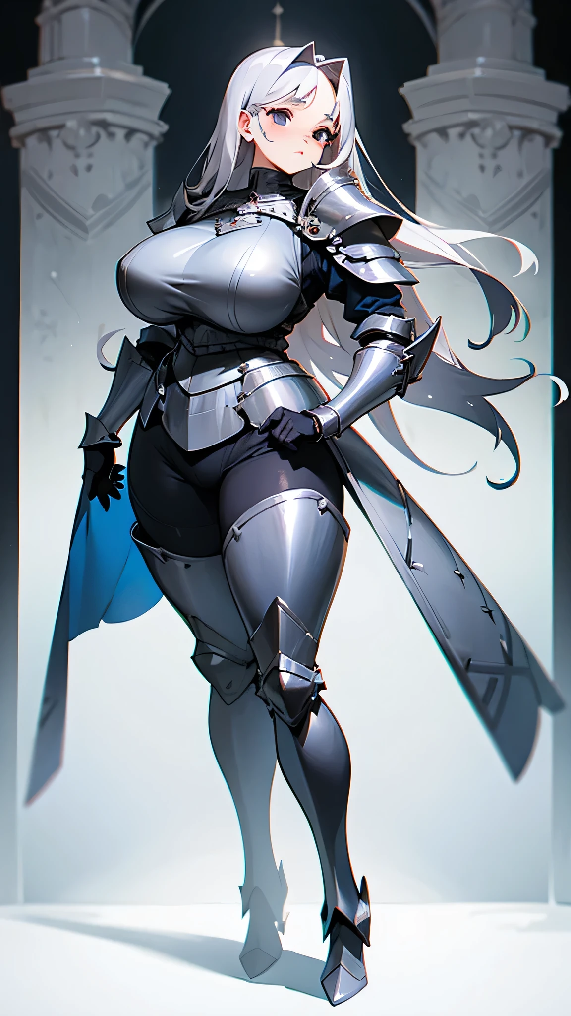 (gigantic cleavage breasts:1.2)，European knights，Black crystal armor，Black crystal boots，Black crystal gloves，Full body like，Stand under the night of the aurora，Walk in the wilderness，white backgrounid，simplebackground