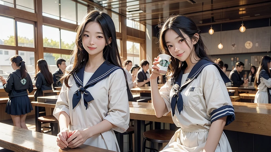 (((((((Junior high school girl in sailor suit)))))))
(((((お洒落でcuteInside the Starbucks store)))))
8K、RAW Photos、Highest quality、Super detailed、Super Resolution、Ultra HD、8K壁紙、Amazing details
(((((((Inside the Starbucks store)))))))、((((((Sit down and eat cake、Drink Starbucks coffee、smile))))))、((Heart Necklace))
Modern and sleek design:Interior design using natural materials、Many of the designs are warm and made using wood and metal.。
Large windows:自然光をたっぷり取り入れるためのLarge windowsがあり、Providing a bright and open space。
Green Interior:Potted plants are effectively placed、It creates a relaxing atmosphere。
artwork:Works by local artists、Starbucks-related art on display。
Cozy seating:Cushioned chairs and sofas、Bar sheet etc.、A variety of seating options available。
Open kitchen area:Being able to see how drinks and food are made、We provide peace of mind and transparency。
Unique lighting:Antique lamps and chandeliers、Modern lighting fixtures are used。
Comfortable background music:Relaxing music is playing、A comfortable space is provided。
Wide々Table space:一人でもグループでも使いやすいWide々There is a table with。
Community Table:There is a large table where you can socialize with other customers.。
Seasonal decorations:The decorations are themed according to the season.。
Design with a local feel:The design incorporates the local culture and characteristics.。
Fragrance production:コーヒーの香りが店内にWideがり、A space that satisfies the five senses has been created.。
Conversation with a barista:フレンドリーなConversation with a baristaが楽しめるカウンターエリアがあります。
8K、RAW Photos、Highest quality、masterpiece:1.2、Super detailed、Super Resolution、Ultra HD、8K壁紙、Amazing details、Photorealistic:1.4、Having fun by the water、Full Body Shot、Full body photo、High-resolution RAW color photos、Professional photos、A scene full of emotion、Very detailed and beautiful、Ultra HD、8K壁紙、Amazing details、Huge file sizes、Highly detailed beautiful girls、Highly detailed face Highly detailed eyes、Extremely realistic skin、 Highly detailed fingers, Highly detailed nose, Highly detailed mouth, Perfect Anatomy, Highly detailed background, Highly detailed clothing, Teen, cute女の子, Famous Japanese Idols, cute, Realistic body, Slender, White skin, Glowing Skin, Slim body, Realistic Face, Delicate eyes, double eyelid,