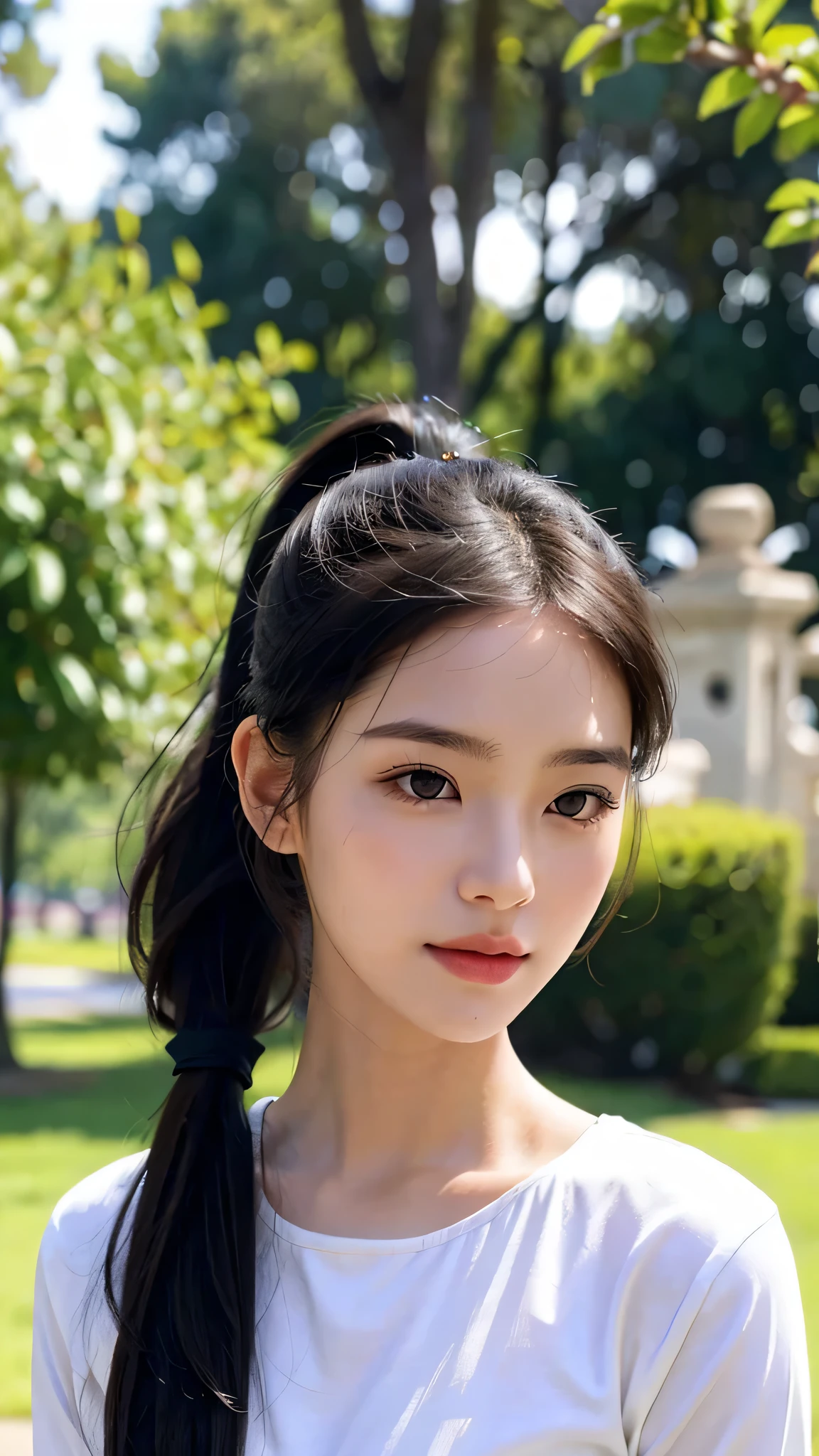 dress,outdoors,Urban Park,On the lawn,One woman,close up face,fully body photo,masutepiece, The highest image quality, High quality, the background is clear,Beautiful woman, Japanese, Detailed, Ultra-detailed, finely detail, hight resolution, 8K Wallpaper, Perfect dynamic composition, Beautiful detailed eyes ,Detailed eyes, Detailed skin, Beautiful skin, 超hight resolution, (reality: 1.4),Very beautiful woman, Slightly younger face, Beautiful skin, slender, (Ultra photo realsisim), (hight resolution), (8K), (Very detailed) (beautifully detailed eyes), (super detailed), (Detailed face), view the viewer, Fine details, Detailed face, Staring straight ahead, Staring straight ahead, photos realistic, Bright lighting, Professional Lighting, Black hair,poneyTail,a ,sixteen ye: ponytail,Long ponytail hairstyle,slight smile,