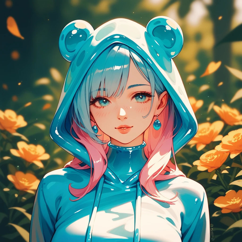 lovely woman, wearing a slime hoodie, decorative portrait art style
(score_9,score_8_up,score_7_up,score_6_up,score_5_up,score_4_up)