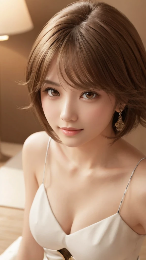 masterpiece、Highest quality、High resolution、Tabletop、wallpaper、Realistic、Bright lighting、Professional Lighting、Face Light、Smooth lighting、Japanese women、Adult、Beautiful woman、action、gravure、sexy、poor、so beautiful、Beautiful Skin、Beautiful and detailed、Detailed face、slim、moderately、short hair、Brunette colored hair、Brown eyes、Looking at the camera、I have a sax