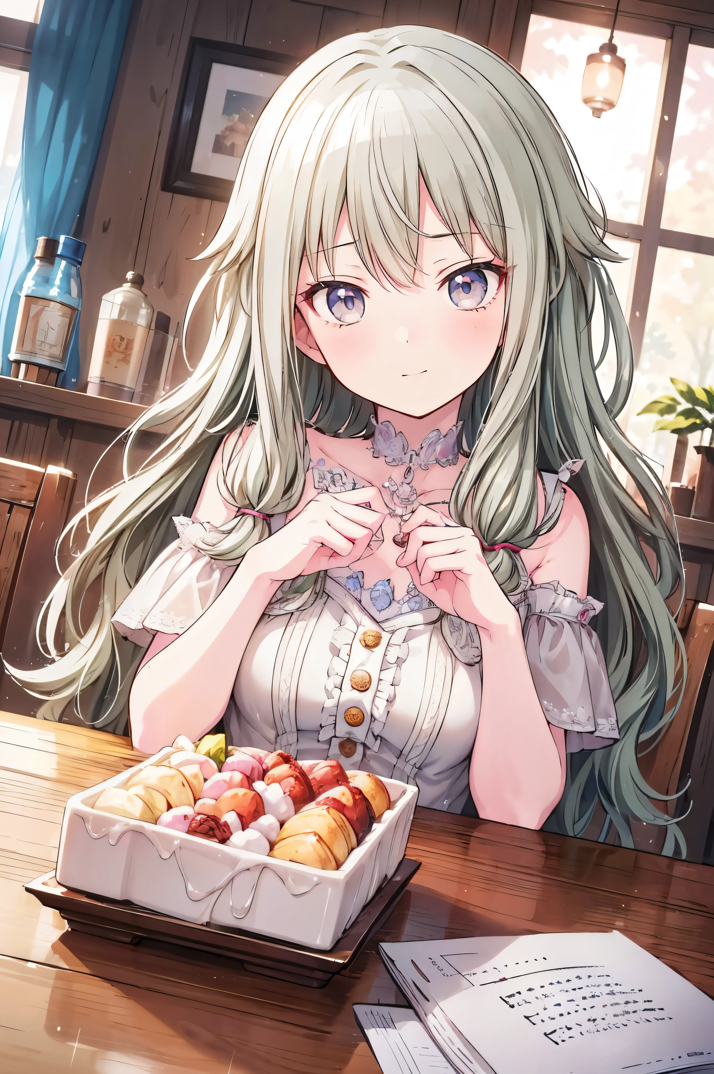 (Tabletop:1.2)、masterpiece、Best image quality、(Front facing)、Face the camera、Fluffy hair、Delicate eyes、A lovely big smile, 最high quality、girl、1 person、masterpiece, Most detailed, high quality、Shiny Hair、Very fine and beautiful bright eyes、nose blush、Very detailed, clear and beautiful face, Awards, (Anatomically correct)、Reach out