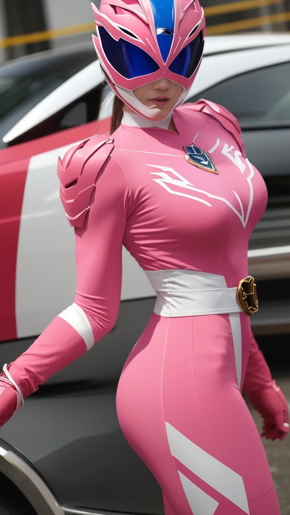 (8K、Ultra-high resolution、Highest quality、masterpiece、Realistic、Ultra-high resolution)、Power Ranger、pink、Tight bodysuit、nsfw, Big Breasts、Big Ass、Sexy Pose