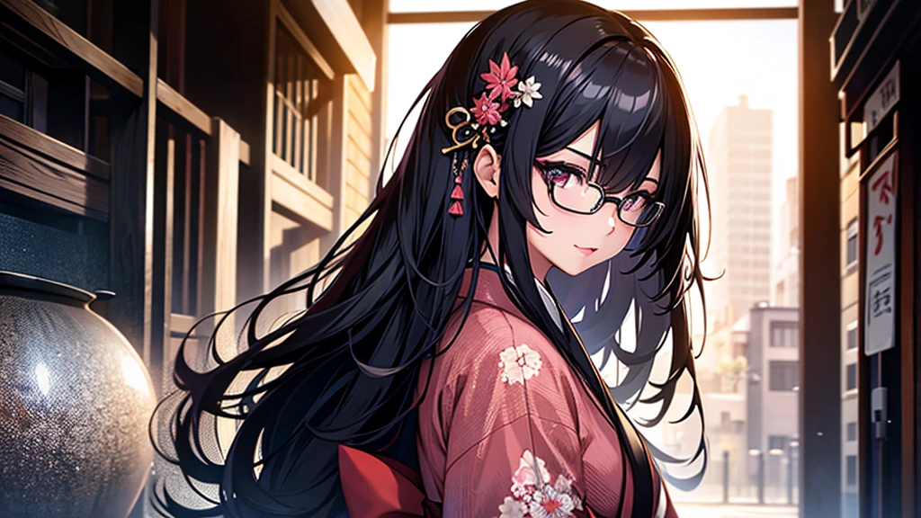 (1girl:1.3), Masterpiece, Best quality, amazing beauty, [[3D]], 4K, absurdres, finely detail, super detailed eye, perfect anatomy, official art, cinematic lighting, BREAK, Japanese-style room, long hair, black hair, super shiny detailed black eye, big eyes, sparkle(in the eyes), thin eyebrow, Gazing into the Distance, close-mouth, plump lips, Mascara, False eyelashes, pink lips, eyewear, happy face, BREAK , usually, tall, slender, fair skin, crossed arms, full body, from side, BREAK , ornate hairpin, BREAK,(kimono:1.3)
