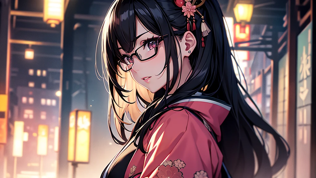 (1girl:1.3), Masterpiece, Best quality, amazing beauty, [[3D]], 4K, absurdres, finely detail, super detailed eye, perfect anatomy, official art, cinematic lighting, BREAK, Japanese-style room, long hair, black hair, super shiny detailed black eye, big eyes, sparkle(in the eyes), thin eyebrow, Gazing into the Distance, close-mouth, plump lips, Mascara, False eyelashes, pink lips, eyewear, happy face, BREAK , usually, tall, slender, fair skin, crossed arms, full body, from side, BREAK , ornate hairpin, BREAK,(kimono:1.3)
