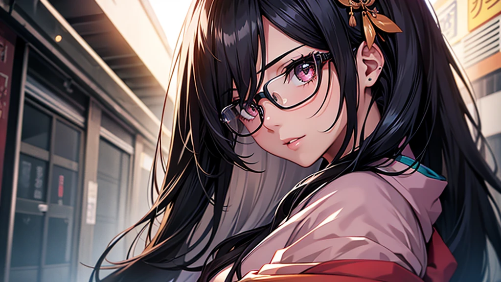 (1girl:1.3), Masterpiece, Best quality, amazing beauty, [[3D]], 4K, absurdres, finely detail, super detailed eye, perfect anatomy, official art, cinematic lighting, BREAK, Japanese-style room, long hair, black hair, super shiny detailed black eye, big eyes, sparkle(in the eyes), thin eyebrow, Gazing into the Distance, close-mouth, plump lips, Mascara, False eyelashes, pink lips, eyewear, happy face, BREAK , usually, tall, slender, fair skin, crossed arms, full body, from side, BREAK , ornate hairpin, BREAK,(kimono:1.3)