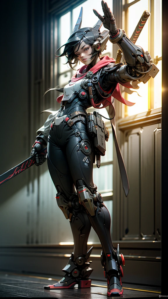 1man, robot, samurai, sword, stand, cyberpunk, attack pose, night full shot, hyper-realistic, cinematic, detailed, hypermaximalist, octane render, unreal engine 5, 8K, portrait, full body, beauty art, shot photography by Wes Anderson, Middle shot portrait, ultra high details, symmetrical eyes, Low light, Cinematic lighting, NVIDIA Iray render, terracotta, ultra high definition, artstation, Smooth, sharp focus, Photorealism, Photography, Realistic Detail, Depth of field, 8k, Full HD, 3d, Super resolution, octane render, award winning photo, shot on Canon DSLR, f/2.8 Long exposure, 25mm, unreal engine