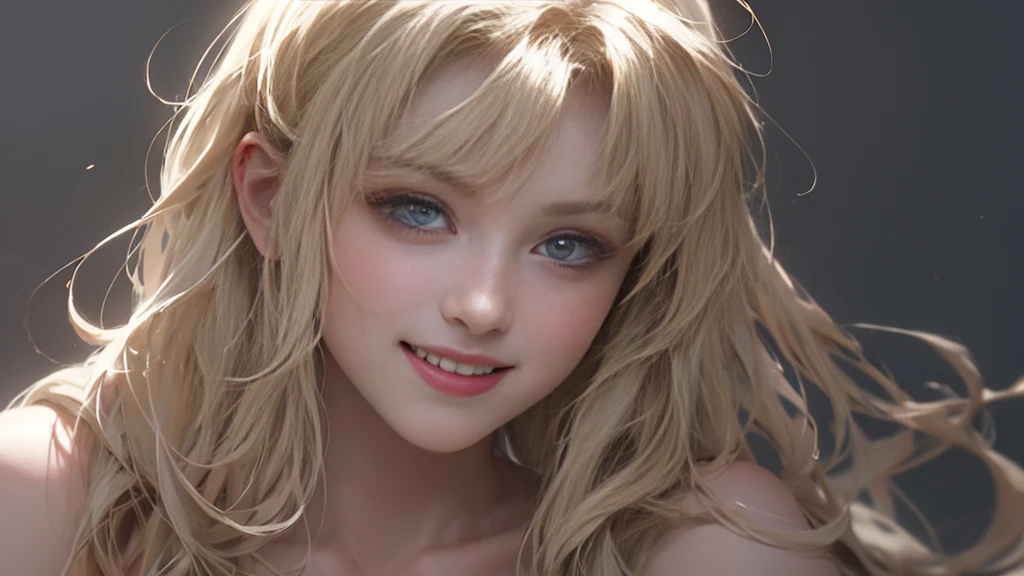 (Highest quality, Very detailed, Ultra-high resolution, 8K images), White Tone, yellow, White Curly Hair , big , A sloppy smile、Completely naked