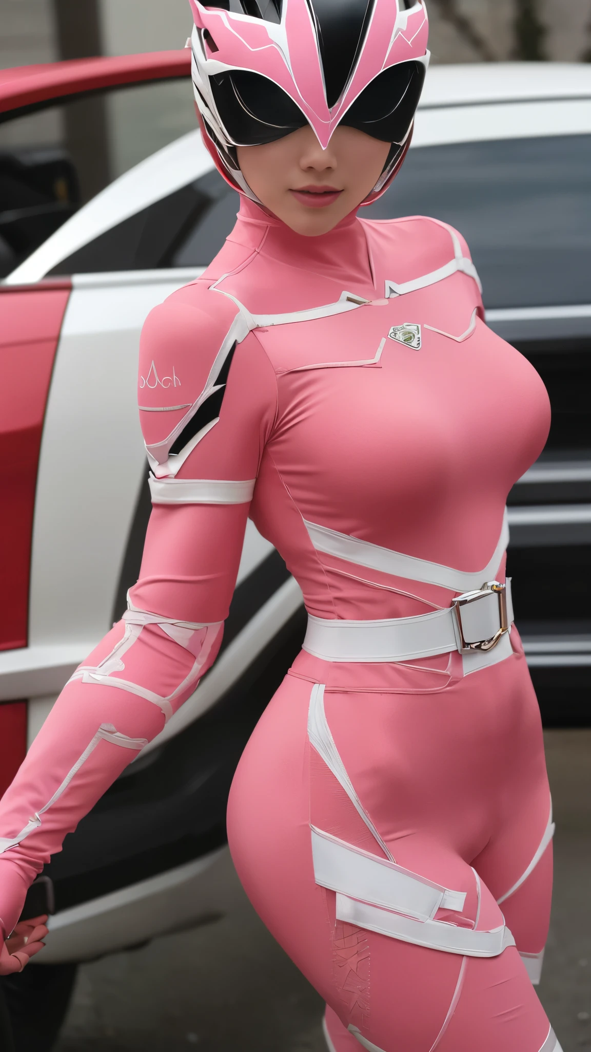 (8K、Ultra-high resolution、Highest quality、masterpiece、Realistic、Ultra-high resolution)、Power Ranger、pink、tight bondage bodysuit、nsfw, Big Breasts、Big Ass、Sexy Pose