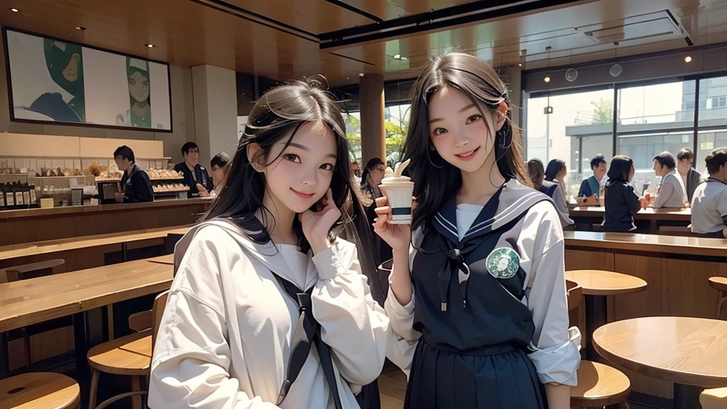(((((((Junior high school girl in sailor suit)))))))
(((((お洒落でcuteInside the Starbucks store)))))
8K、RAW Photos、Highest quality、Super detailed、Super Resolution、Ultra HD、8K壁紙、Amazing details
(((((((Inside the Starbucks store)))))))、((((((Sit down and eat cake、Drink Starbucks coffee、smile))))))、((Heart Necklace))
Modern and sleek design:Interior design using natural materials、Many of the designs are warm and made using wood and metal.。
Large windows:自然光をたっぷり取り入れるためのLarge windowsがあり、Providing a bright and open space。
Green Interior:Potted plants are effectively placed、It creates a relaxing atmosphere。
artwork:Works by local artists、Starbucks-related art on display。
Cozy seating:Cushioned chairs and sofas、Bar sheet etc.、A variety of seating options available。
Open kitchen area:Being able to see how drinks and food are made、We provide peace of mind and transparency。
Unique lighting:Antique lamps and chandeliers、Modern lighting fixtures are used。
Comfortable background music:Relaxing music is playing、A comfortable space is provided。
Wide々Table space:一人でもグループでも使いやすいWide々There is a table with。
Community Table:There is a large table where you can socialize with other customers.。
Seasonal decorations:The decorations are themed according to the season.。
Design with a local feel:The design incorporates the local culture and characteristics.。
Fragrance production:コーヒーの香りが店内にWideがり、A space that satisfies the five senses has been created.。
Conversation with a barista:フレンドリーなConversation with a baristaが楽しめるカウンターエリアがあります。
8K、RAW Photos、Highest quality、masterpiece:1.2、Super detailed、Super Resolution、Ultra HD、8K壁紙、Amazing details、Photorealistic:1.4、Having fun by the water、Full Body Shot、Full body photo、High-resolution RAW color photos、Professional photos、A scene full of emotion、Very detailed and beautiful、Ultra HD、8K壁紙、Amazing details、Huge file sizes、Highly detailed beautiful girls、Highly detailed face Highly detailed eyes、Extremely realistic skin、 Highly detailed fingers, Highly detailed nose, Highly detailed mouth, Perfect Anatomy, Highly detailed background, Highly detailed clothing, , cute女の子, Famous Japanese Idols, cute, Realistic body, Slender, White skin, Glowing Skin, Slim body, Realistic Face, Delicate eyes, double eyelid,