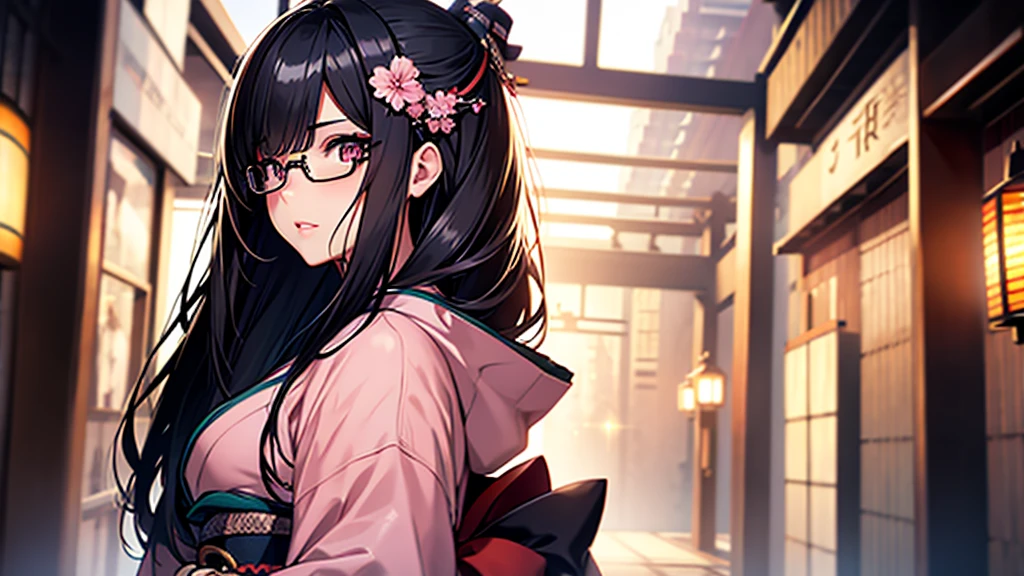 (1girl:1.3), Masterpiece, Best quality, amazing beauty, [[3D]], 4K, absurdres, finely detail, super detailed eye, perfect anatomy, official art, cinematic lighting, BREAK, Japanese-style room, long hair, black hair, super shiny detailed black eye, big eyes, sparkle(in the eyes), thin eyebrow, Gazing into the Distance, close-mouth, plump lips, Mascara, False eyelashes, pink lips, eyewear, happy face, BREAK , usually, tall, slender, fair skin, crossed arms, full body, from side, BREAK , ornate hairpin, BREAK,(kimono:1.3)