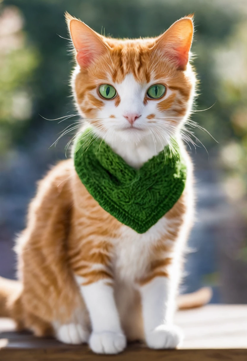 Ginger cat, short haired, with green eyes, white mustache