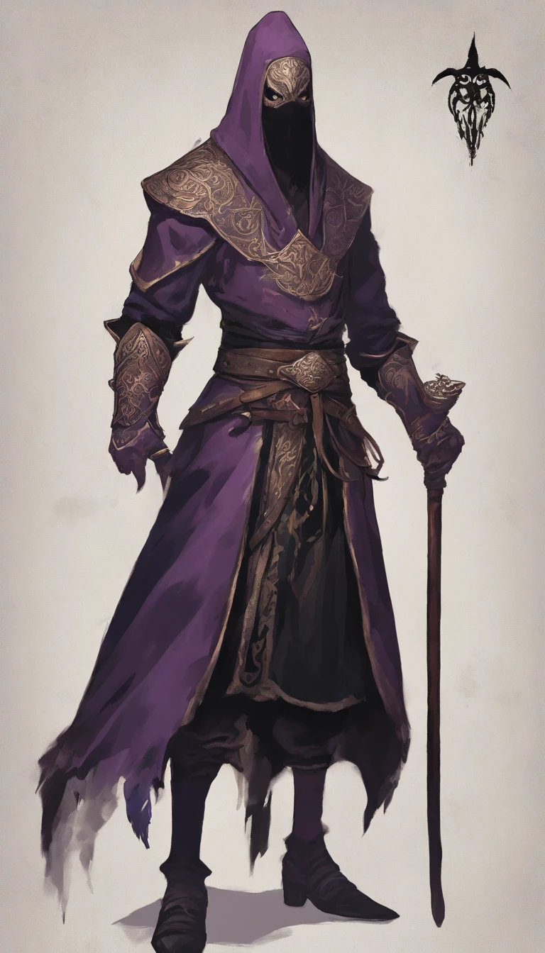 Mind flayer，Inspired by Dungeons & Dragons，Inspired by Baldur's Gate 3，Full body concept art illustration of Mind Flayer。The character has human-like proportions，tall、slim and muscular。The character has Octopus-like head。The character has 4 tentacles extending from its chin，Light purple skin，Almost Blue。The character is Wearing a mysterious black mask。The character is dressed in exquisite、Luxurious black academic robes and ornate leather boots。Background is blank