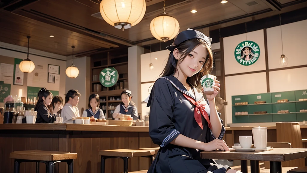 
(((((((Junior high school girl in sailor suit)))))))
(((((お洒落でcuteInside the Starbucks store)))))
8K、RAW Photos、Highest quality、Super detailed、Super Resolution、Ultra HD、8K壁紙、Amazing details



(((((((Inside the Starbucks store)))))))、((((((Sit down and eat cake、Drink Starbucks coffee、smile))))))、((Heart Necklace))




Modern and sleek design：Interior design using natural materials、Many of the designs are warm and made using wood and metal.。
Large windows：自然光をたっぷり取り入れるためのLarge windowsがあり、Providing a bright and open space。
Green Interior：Potted plants are effectively placed、It creates a relaxing atmosphere。
artwork：Works by local artists、Starbucks-related art on display。
Cozy seating：Cushioned chairs and sofas、Bar sheet etc.、A variety of seating options available。
Open kitchen area：Being able to see how drinks and food are made、We provide peace of mind and transparency。
Unique lighting：Antique lamps and chandeliers、Modern lighting fixtures are used。
Comfortable background music：Relaxing music is playing、A comfortable space is provided。
Wide々Table space：一人でもグループでも使いやすいWide々There is a table with。
Community Table：There is a large table where you can socialize with other customers.。
Seasonal decorations：The decorations are themed according to the season.。
Design with a local feel：The design incorporates the local culture and characteristics.。
Fragrance production：コーヒーの香りが店内にWideがり、A space that satisfies the five senses has been created.。
Conversation with a barista：フレンドリーなConversation with a baristaが楽しめるカウンターエリアがあります。




8K、RAW Photos、Highest quality、masterpiece:1.2、Super detailed、Super Resolution、Ultra HD、8K壁紙、Amazing details、Photorealistic:1.4、Having fun by the water、Full Body Shot、Full body photo、High-resolution RAW color photos、Professional photos、A scene full of emotion、Very detailed and beautiful、Ultra HD、8K壁紙、Amazing details、Huge file sizes、Highly detailed beautiful girls、Highly detailed face Highly detailed eyes、Extremely realistic skin、 Highly detailed fingers, Highly detailed nose, Highly detailed mouth, Perfect Anatomy, Highly detailed background, Highly detailed clothing, Teen, cute女の子, Famous Japanese Idols, cute, Realistic body, Slender, White skin, Glowing Skin, Slim body, Realistic Face, Delicate eyes, double eyelid, 

