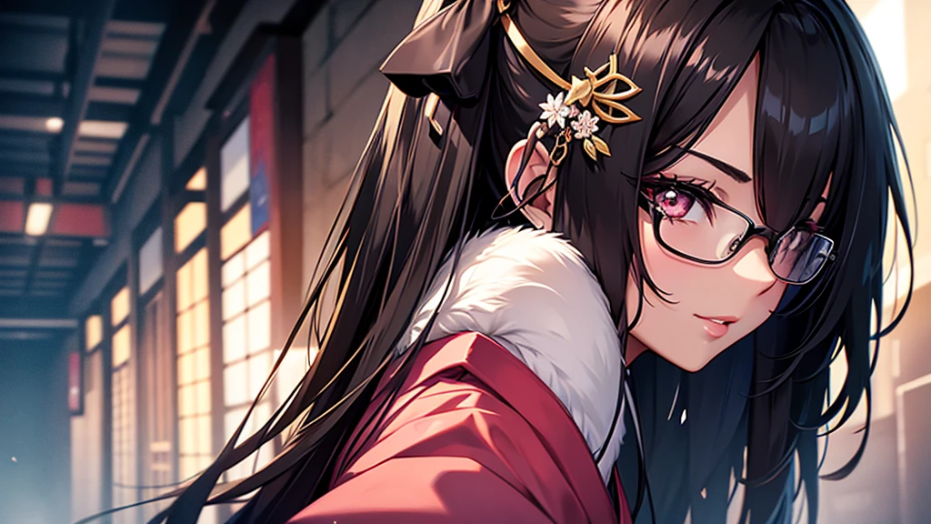 (1girl:1.3), Masterpiece, Best quality, amazing beauty, [[3D]], 4K, absurdres, finely detail, super detailed eye, perfect anatomy, official art, cinematic lighting, BREAK, Japanese-style room, hair bun, black hair, super shiny detailed black eye, big eyes, sparkle(in the eyes), thin eyebrow, Gazing into the Distance, close-mouth, plump lips, Mascara, False eyelashes, pink lips, eyewear, happy face, BREAK , usually, tall, slender, fair skin, crossed arms, full body, from side, BREAK , , BREAK,(kimono:1.3)