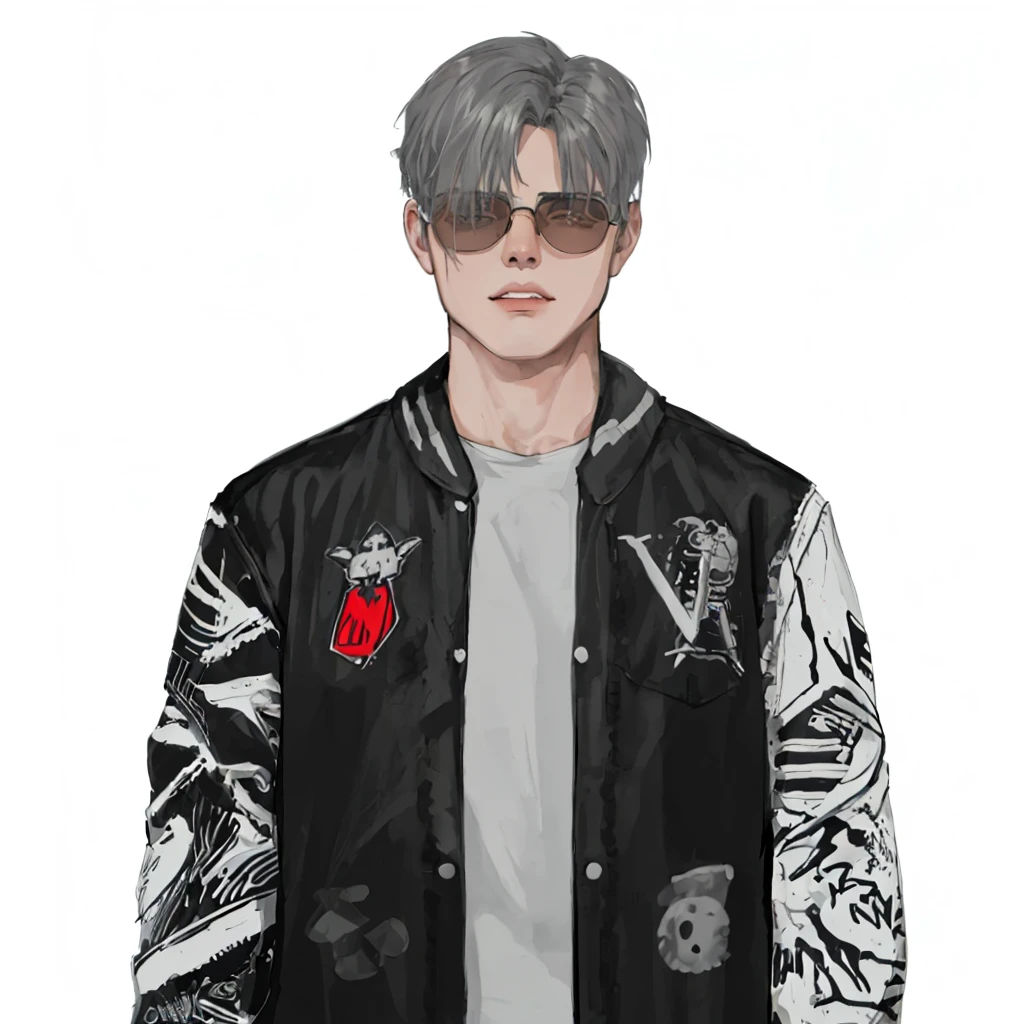 (masterpiece:1.2, best quality), (1men, solo, upper body:1.2),flat face,Hair: buzz cut,Clothing: oversized, distressed denim jacket with patches and pins, paired with black skinny jeans and combat boots, Hanging out in an underground music venue or street art exhibit