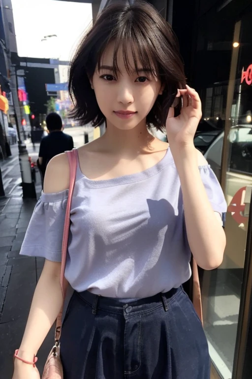 Random Pause, Mix 4, (8K, Original photo, Highest quality, masterpiece: 1.45), (Actual, Vibrant: 1.37), Skinny Japanese woman, One girl, charm, City view, night, rain, Wet, Professional Lighting, Photon Mapping, Radio City, Physically Based Rendering, Gradient black hair, Short Curly Hair, good looking, girl, T-Shirts, High resolution, 1080P, (Beautiful Face), (Detailed facial depiction), (Detailed description of the hand), (Detailed CG), Extreme light and shadow, Messy Hair, Lots of details, (exquisite features), (Highest quality photos), (Beautiful Eyes), Look in front of you, Thin clavicle,