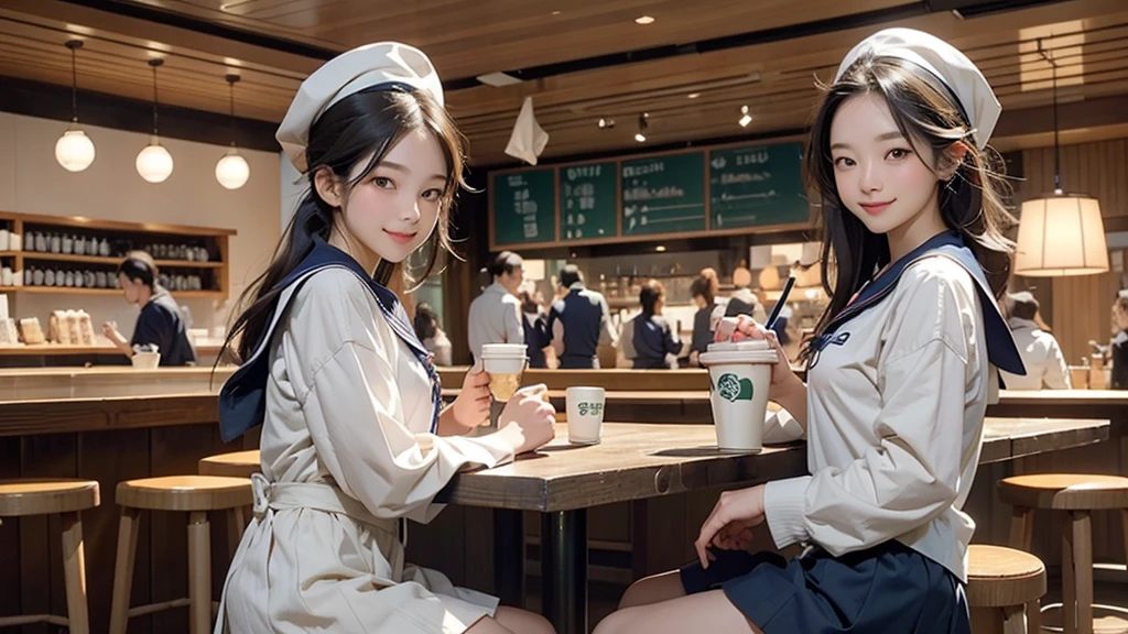 
(((((((Junior high school girl in sailor suit)))))))
(((((お洒落でcuteInside the Starbucks store)))))
8K、RAW Photos、Highest quality、Super detailed、Super Resolution、Ultra HD、8K壁紙、Amazing details



(((((((Inside the Starbucks store)))))))、((((((Sit down and eat cake、Drink Starbucks coffee、smile))))))、((Heart Necklace))




Modern and sleek design：Interior design using natural materials、Many of the designs are warm and made using wood and metal.。
Large windows：自然光をたっぷり取り入れるためのLarge windowsがあり、Providing a bright and open space。
Green Interior：Potted plants are effectively placed、It creates a relaxing atmosphere。
artwork：Works by local artists、Starbucks-related art on display。
Cozy seating：Cushioned chairs and sofas、Bar sheet etc.、A variety of seating options available。
Open kitchen area：Being able to see how drinks and food are made、We provide peace of mind and transparency。
Unique lighting：Antique lamps and chandeliers、Modern lighting fixtures are used。
Comfortable background music：Relaxing music is playing、A comfortable space is provided。
Wide々Table space：一人でもグループでも使いやすいWide々There is a table with。
Community Table：There is a large table where you can socialize with other customers.。
Seasonal decorations：The decorations are themed according to the season.。
Design with a local feel：The design incorporates the local culture and characteristics.。
Fragrance production：コーヒーの香りが店内にWideがり、A space that satisfies the five senses has been created.。
Conversation with a barista：フレンドリーなConversation with a baristaが楽しめるカウンターエリアがあります。




8K、RAW Photos、Highest quality、masterpiece:1.2、Super detailed、Super Resolution、Ultra HD、8K壁紙、Amazing details、Photorealistic:1.4、Having fun by the water、Full Body Shot、Full body photo、High-resolution RAW color photos、Professional photos、A scene full of emotion、Very detailed and beautiful、Ultra HD、8K壁紙、Amazing details、Huge file sizes、Highly detailed beautiful girls、Highly detailed face Highly detailed eyes、Extremely realistic skin、 Highly detailed fingers, Highly detailed nose, Highly detailed mouth, Perfect Anatomy, Highly detailed background, Highly detailed clothing, Teen, cute女の子, Famous Japanese Idols, cute, Realistic body, Slender, White skin, Glowing Skin, Slim body, Realistic Face, Delicate eyes, double eyelid, 

