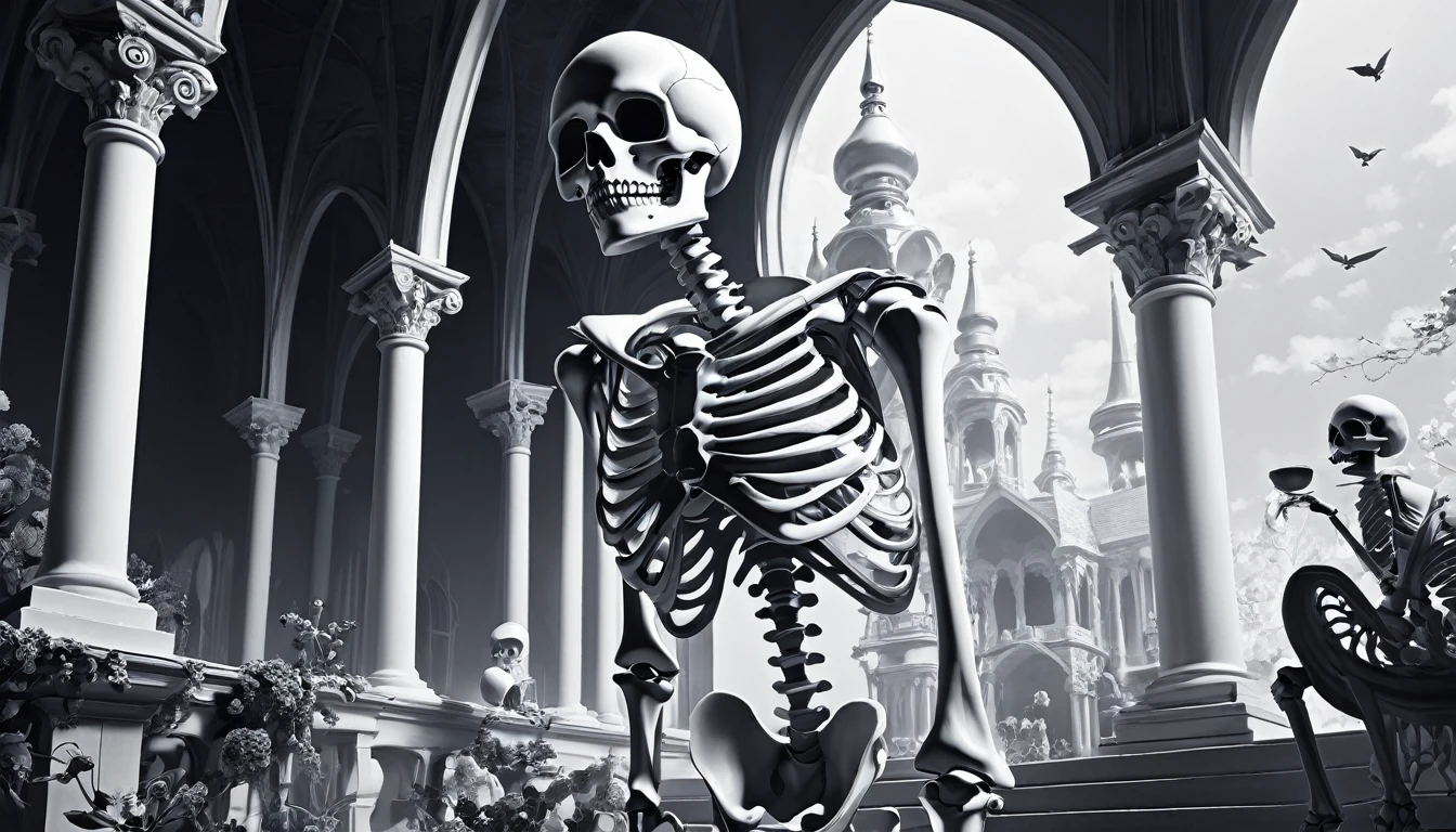 Highest quality、Decadent、Giant skeleton、monotone、