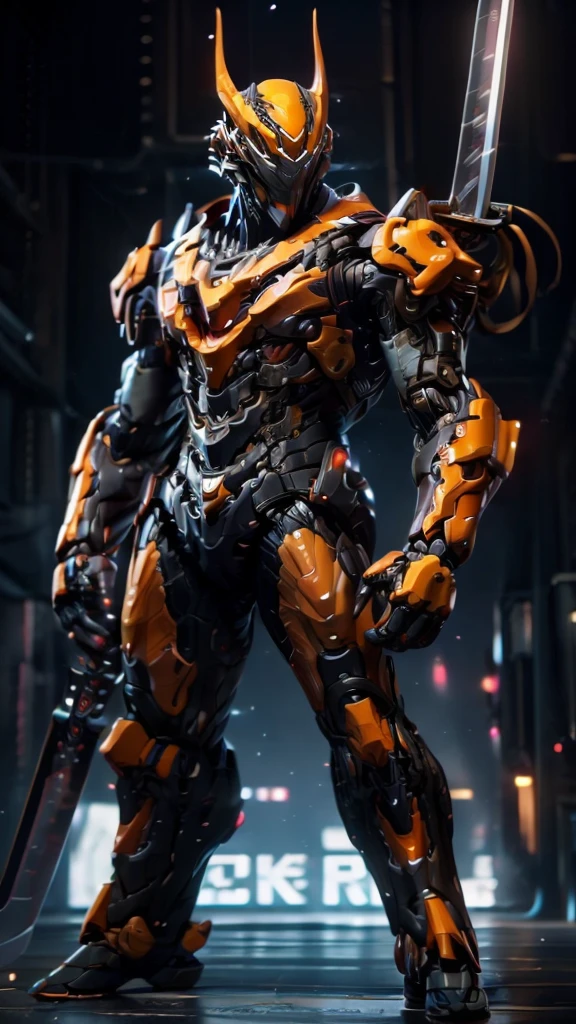 1man, robot, samurai, sword, stand, cyberpunk, attack pose, night full shot, hyper-realistic, cinematic, detailed, hypermaximalist, octane render, unreal engine 5, 8K, portrait, full body, beauty art, shot photography by Wes Anderson, Middle shot portrait, ultra high details, symmetrical eyes, Low light, Cinematic lighting, NVIDIA Iray render, terracotta, ultra high definition, artstation, Smooth, sharp focus, Photorealism, Photography, Realistic Detail, Depth of field, 8k, Full HD, 3d, Super resolution, octane render, award winning photo, shot on Canon DSLR, f/2.8 Long exposure, 25mm, unreal engine