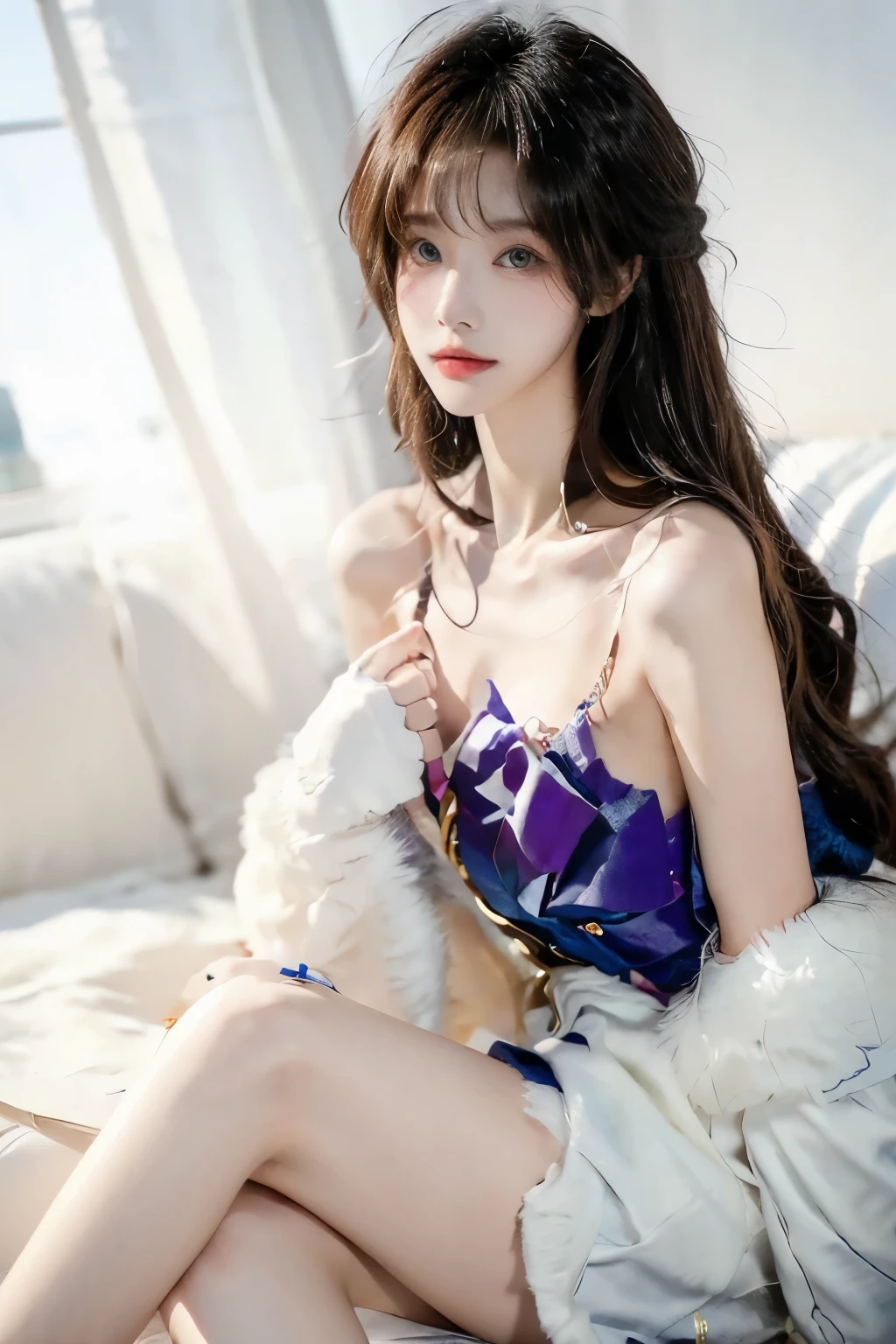Beautiful woman with perfect body：1.4，Prominent cleavage，Layered Hairstyle，Highly detailed face and skin textures，Double eyelids，Skin Whitening，Long hair，Whitened long legs，Half-length photo