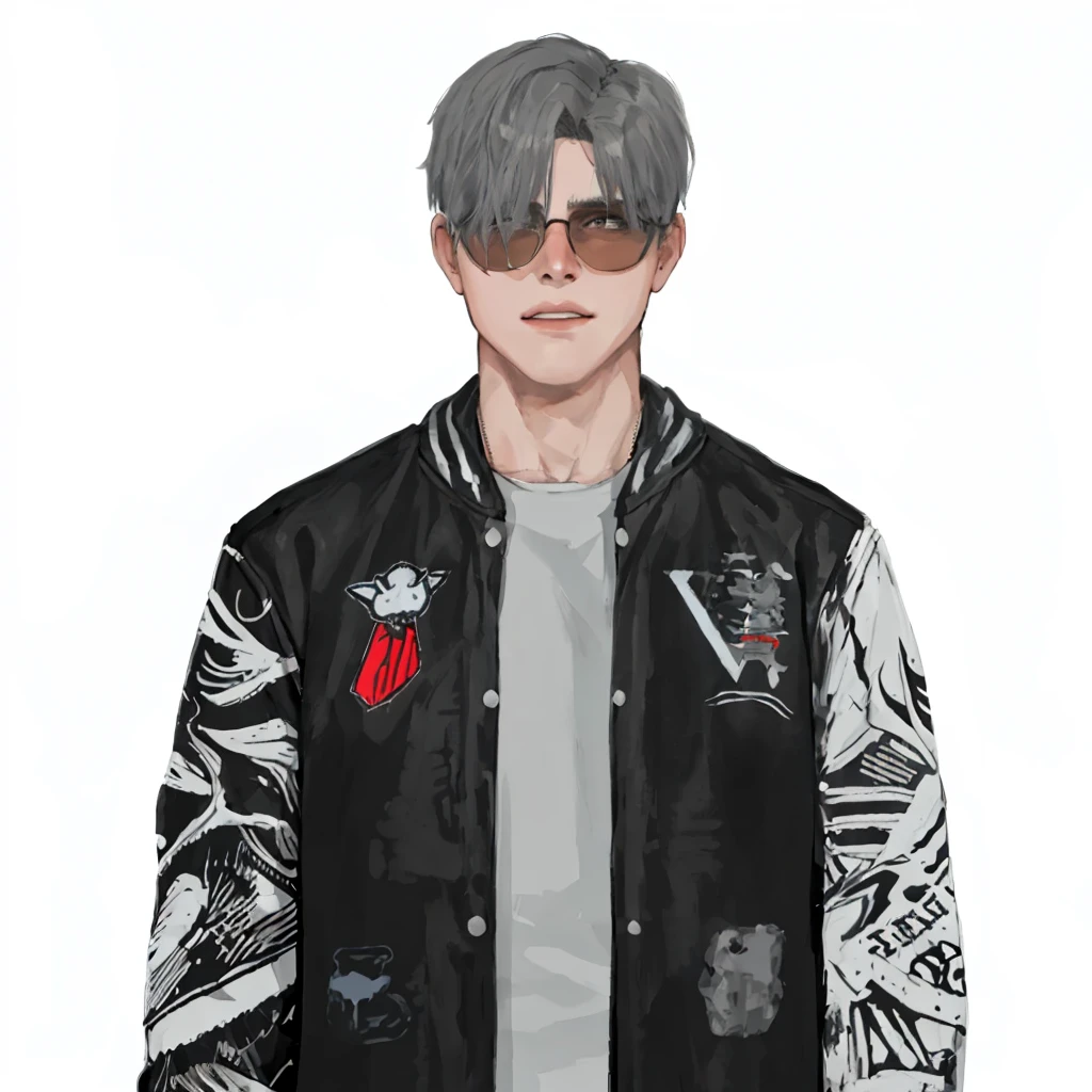 (masterpiece:1.2, best quality), (1men, solo, upper body:1.2),flat face,Hair: buzz cut,Clothing: oversized, distressed denim jacket with patches and pins, paired with black skinny jeans and combat boots, Hanging out in an underground music venue or street art exhibit