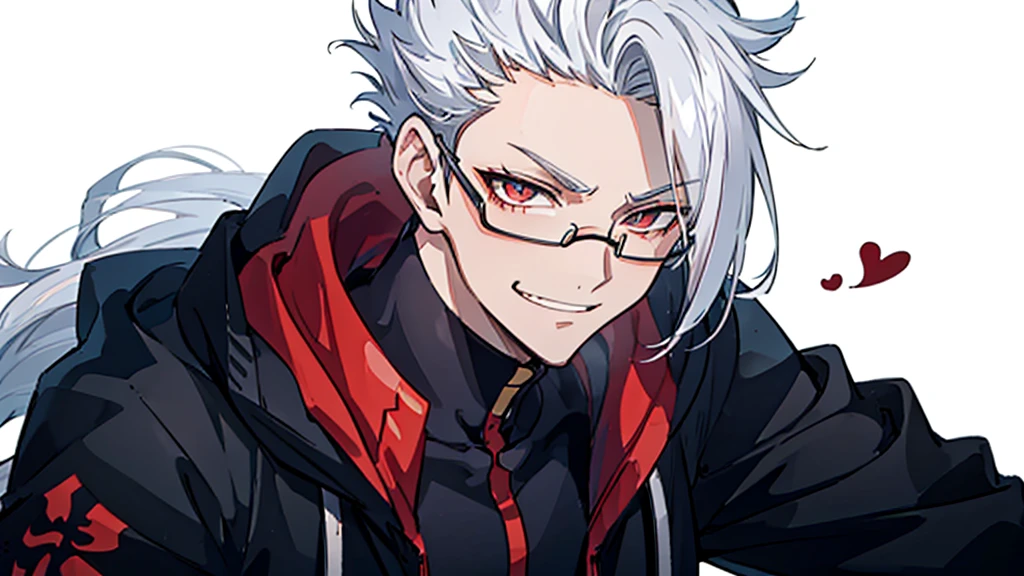 Perfect anatomy and highly detailed face, Delicate depiction of the eyes, Accurate drawing, Beautiful Hair, Detailed Background, Edgy, Depiction of one human male in combat. Subjects must be men in their late 20s only., Red hoodie and black pants, Warm, loose-fitting clothing, , A casual fashion style where you wrap your jacket around your waist, Tanned or deep brown skin, Her distinctive white or silver hair is tied in a short ponytail., He wears his distinctive trademark thick black-rimmed glasses., Mafia with a cynical smile, A Villain with a Very Deep Wound, A sarcastic man with a malicious smile, A young man with narrowed eyes smiling, I have inner loneliness, Deep down, I feel like life is hard, Jealousy and envy towards successful people, The insight and resignation that come from hard work and failure, Perverse Desperation, The scene of a large-scale indiscriminate terrorist attack, Burning and collapsing building,